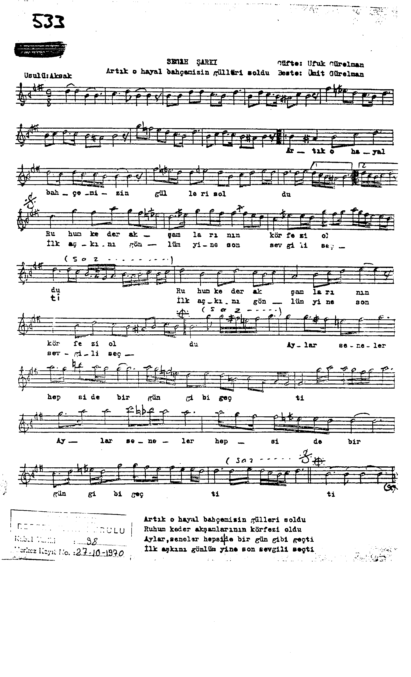 Segâh - Şarkı - Ümit Gürelman - Sayfa 1