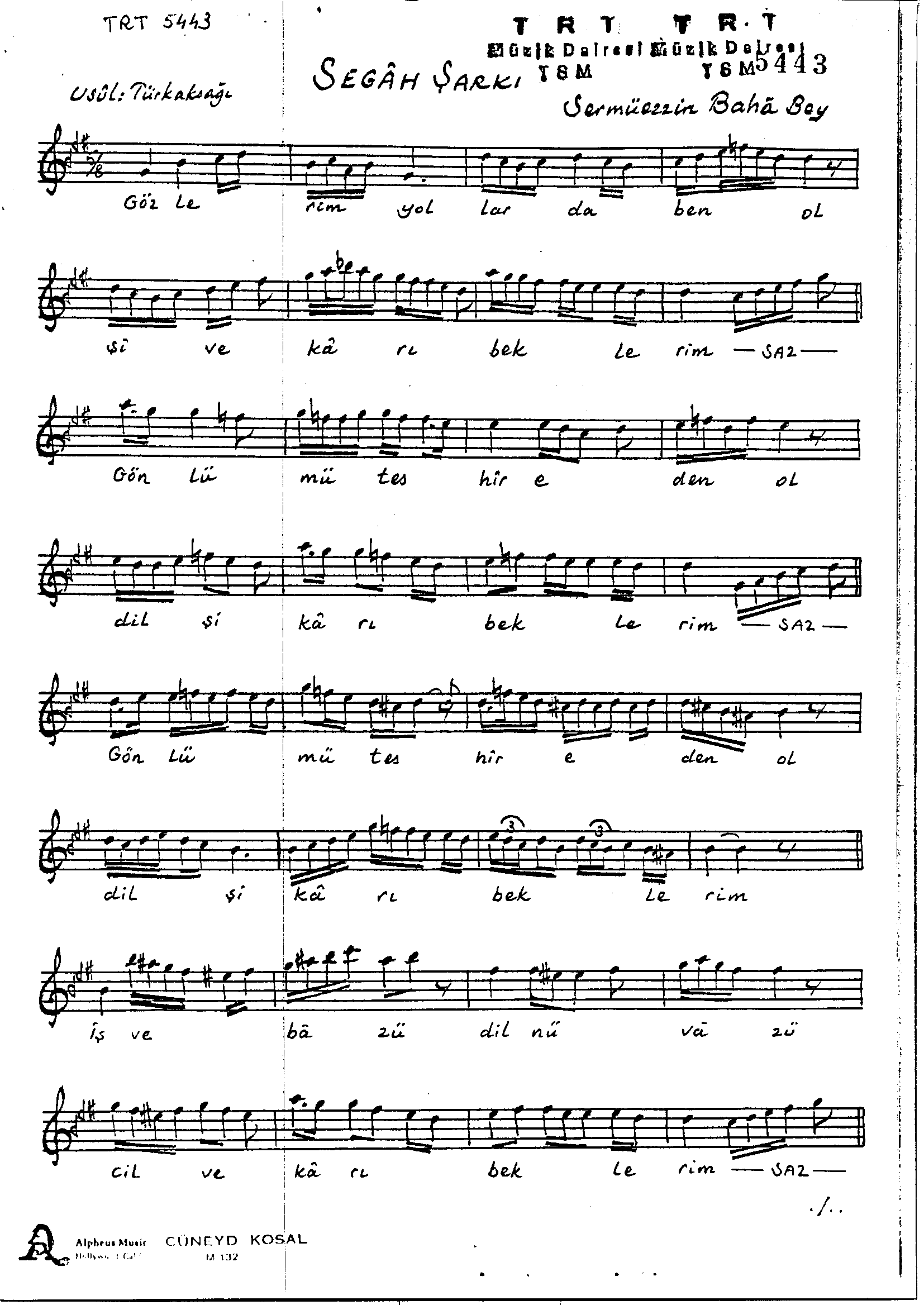 Segâh - Şarkı - Baha Bey(Sermüezzin) - Sayfa 1