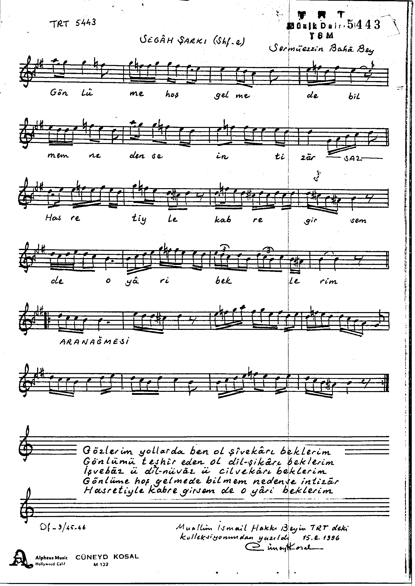 Segâh - Şarkı - Baha Bey(Sermüezzin) - Sayfa 2