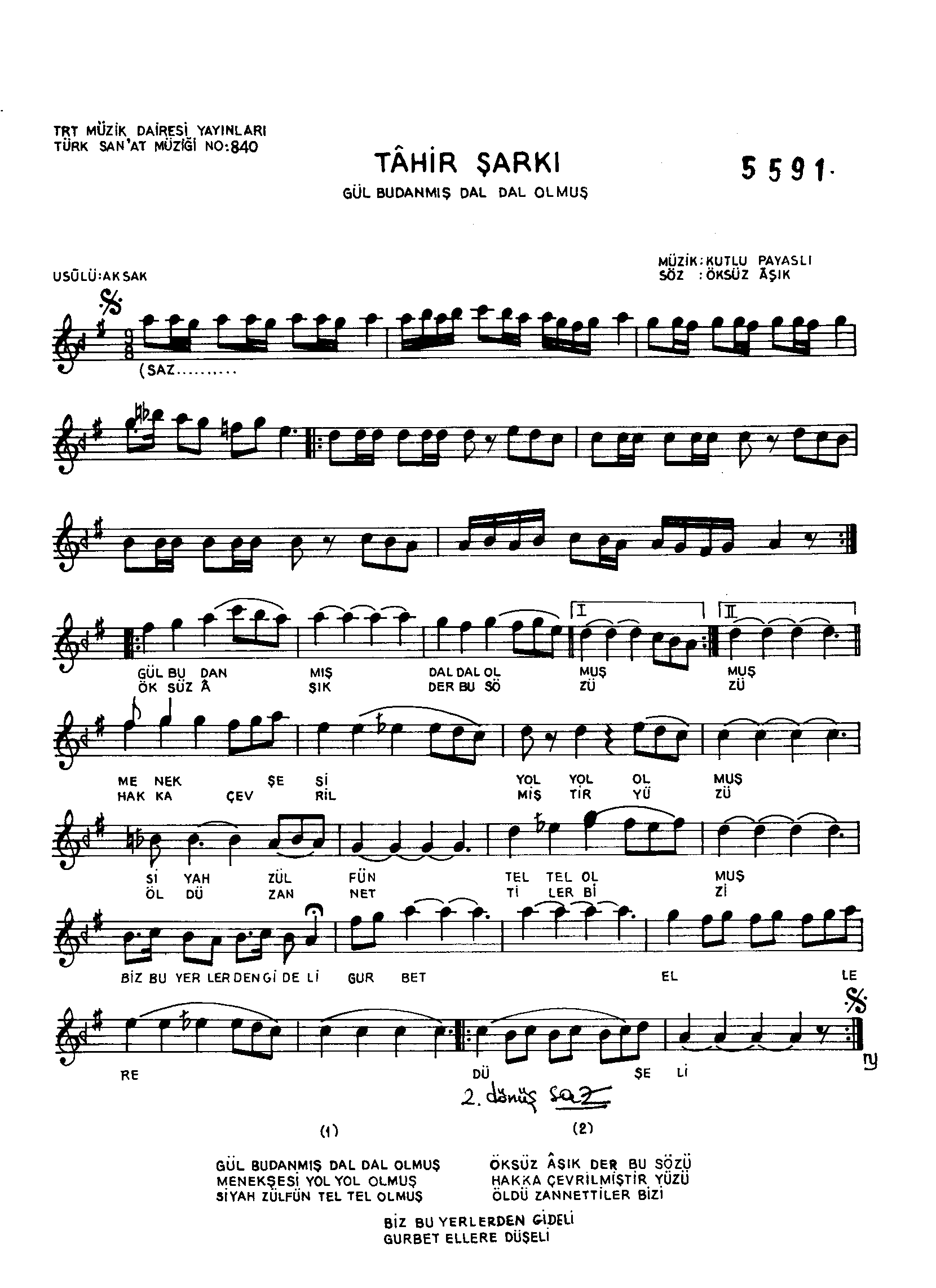 Tâhir - Şarkı - Kutlu Payaslı - Sayfa 1