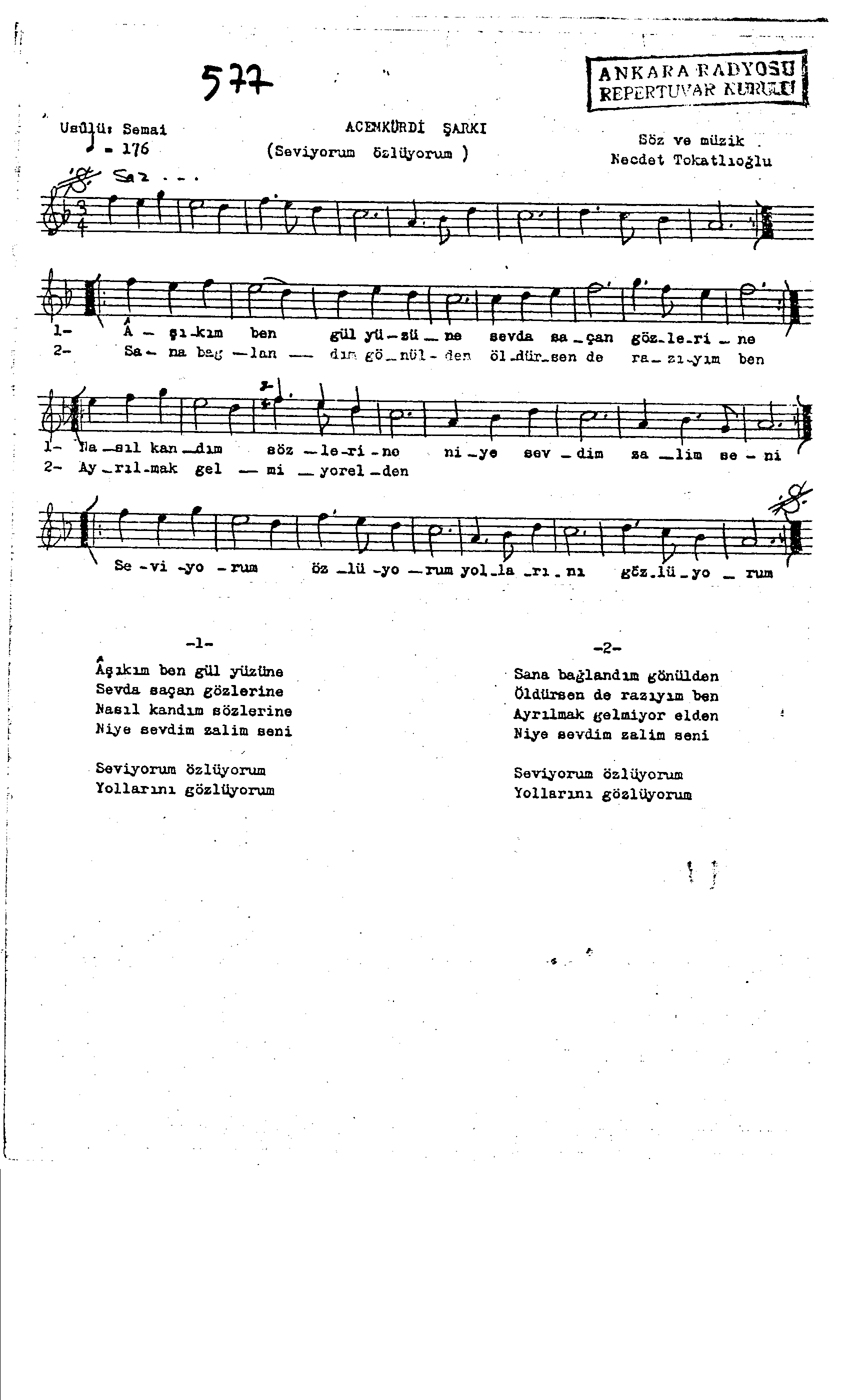 Acem-Kürdî - Şarkı - Necdet Tokatlıoğlu - Sayfa 1