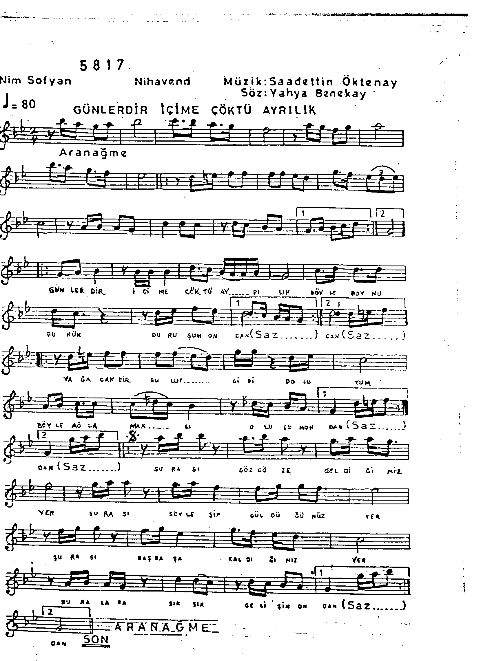 Nihâvend - Şarkı - Sâdettin Öktenay - Sayfa 1