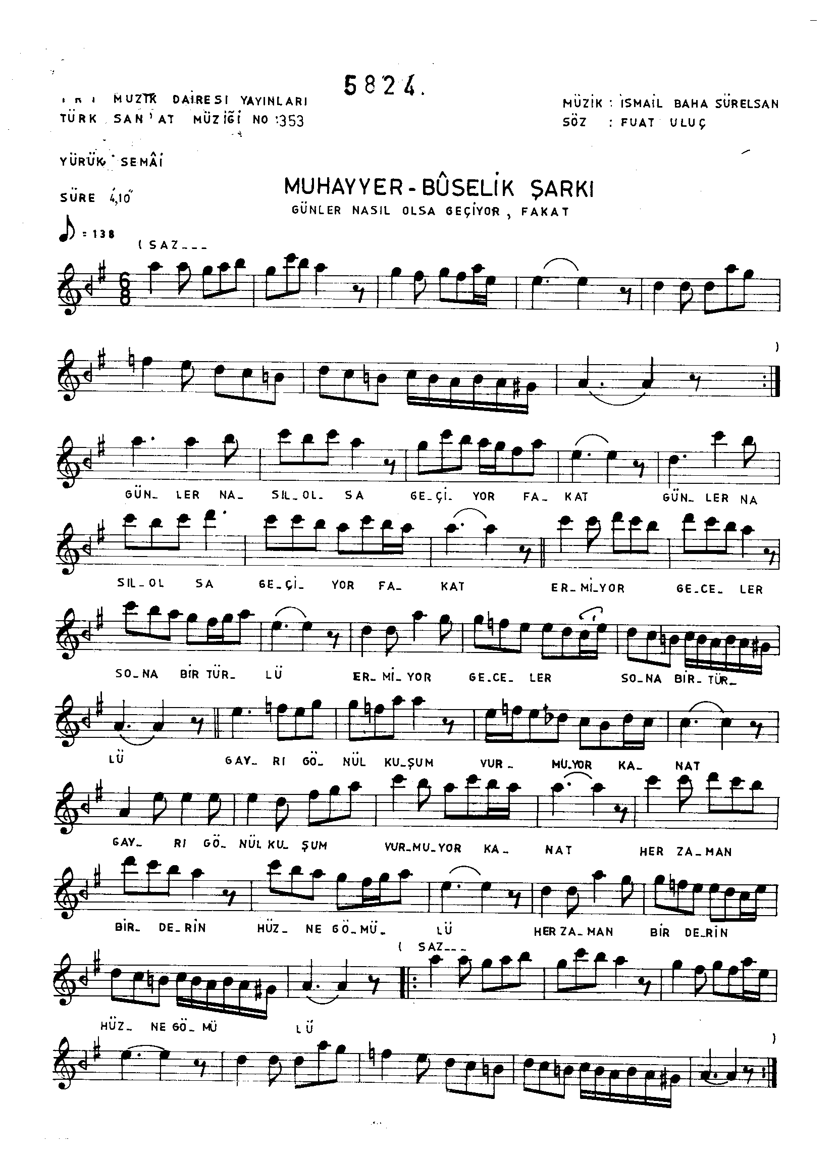 Muhayyer Bûselik - Şarkı - İsmail Baha Sürelsan - Sayfa 1