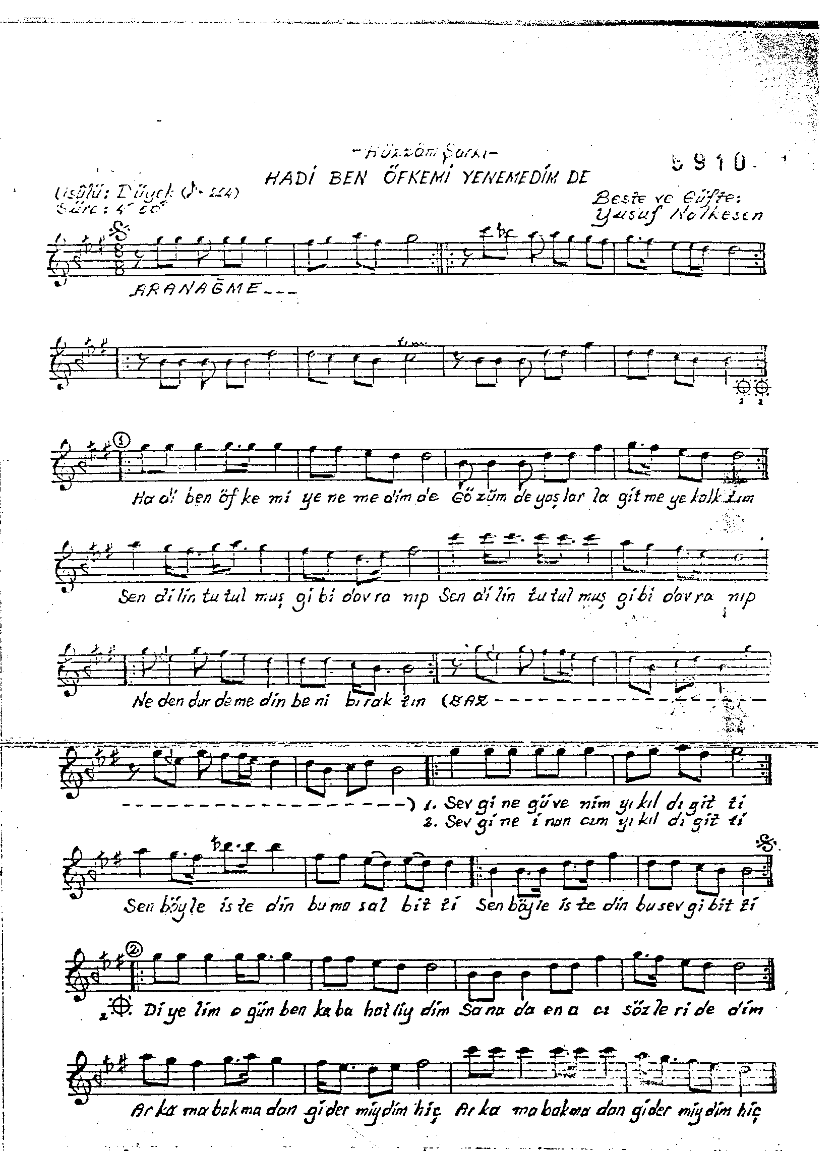 Hüzzâm - Şarkı - Yusuf Nalkesen - Sayfa 1