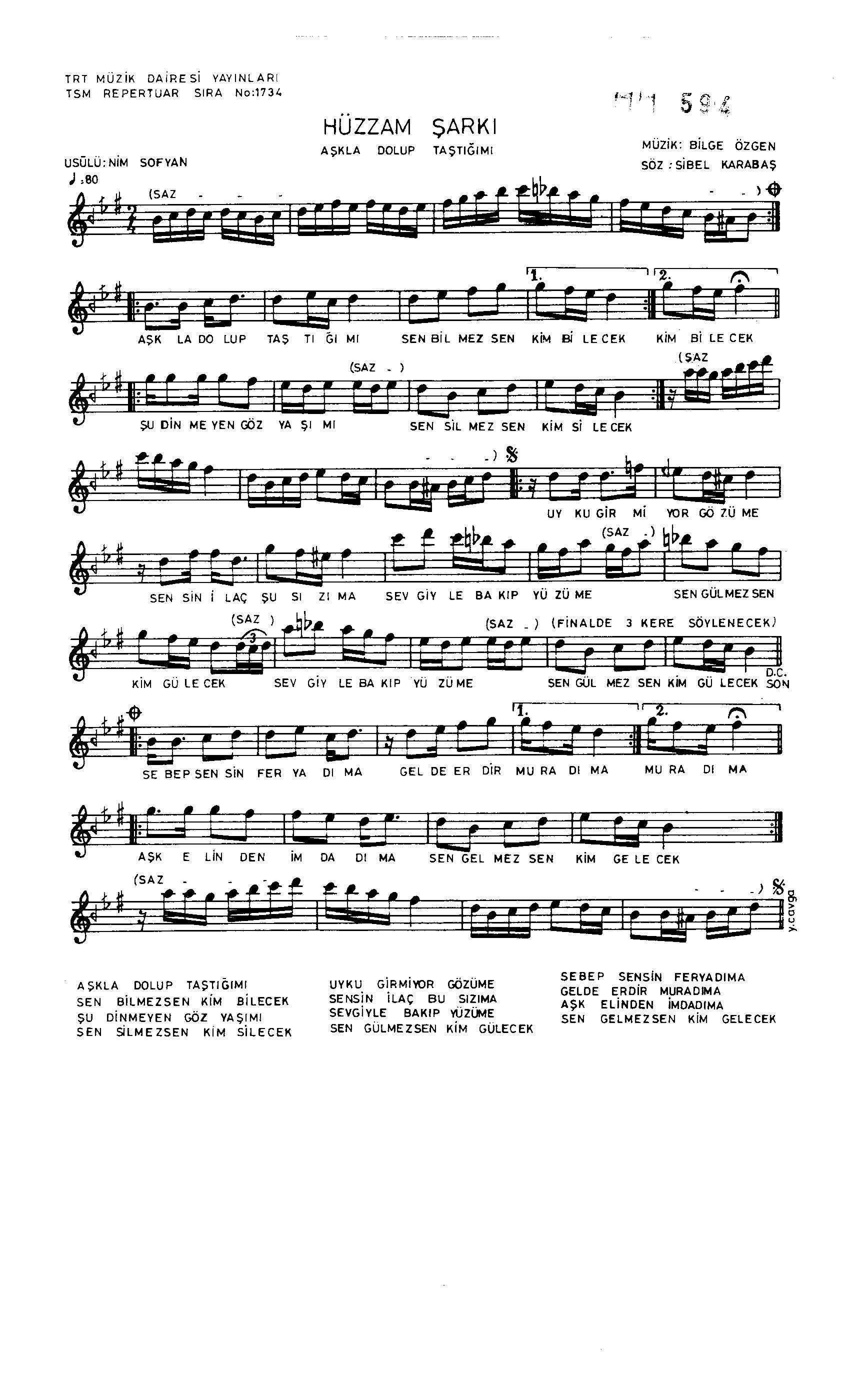Hüzzâm - Şarkı - Bilge Özgen - Sayfa 1