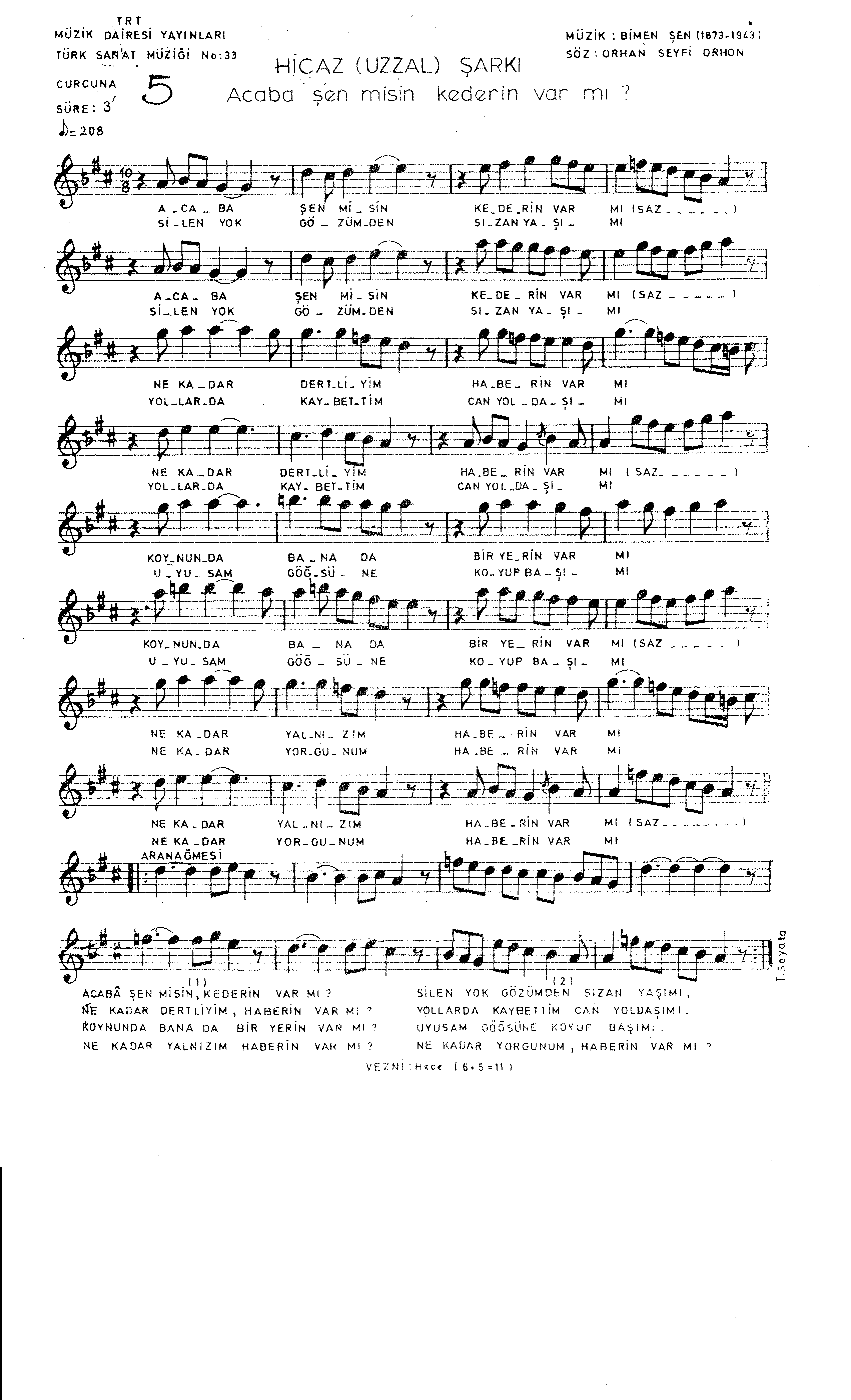 Hicâz - Şarkı - Bîmen Şen - Sayfa 1