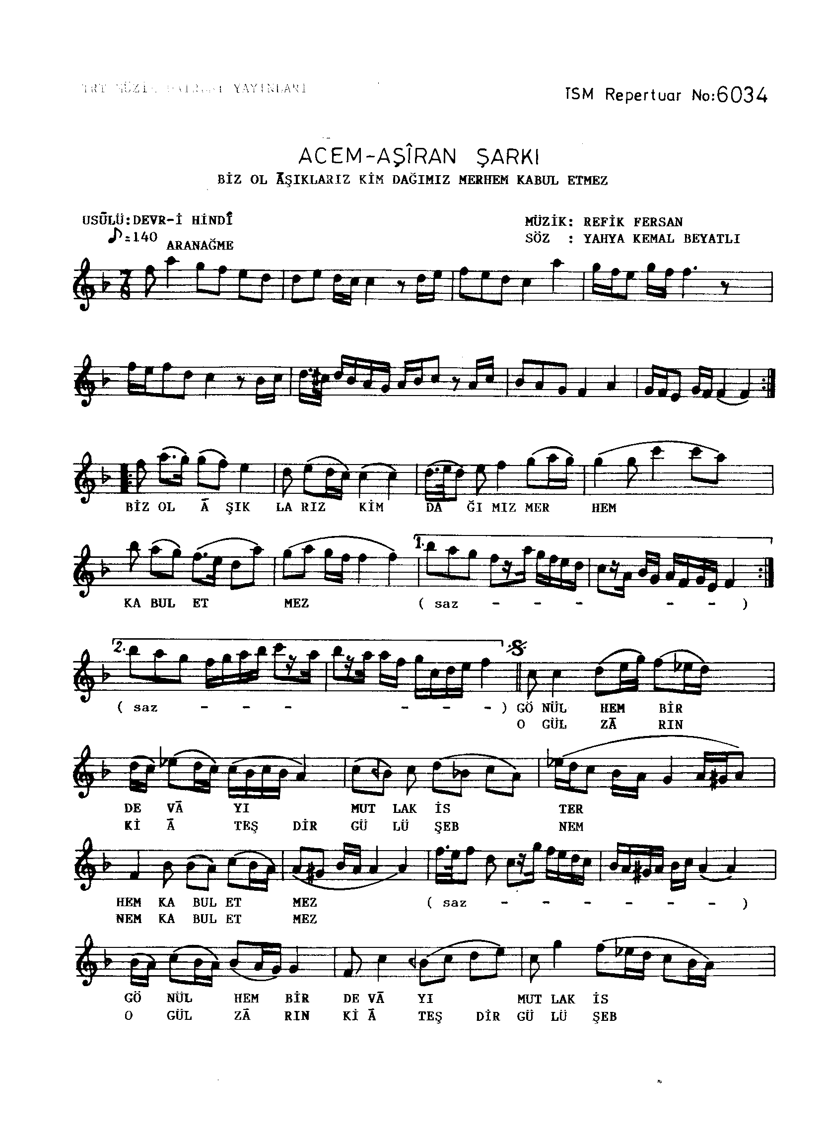 Acem Aşîrân - Şarkı - Refik Fersan - Sayfa 1