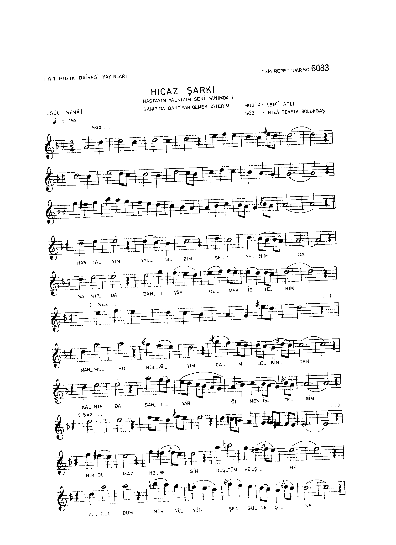 Hicâz - Şarkı - Lem'î Atlı - Sayfa 1