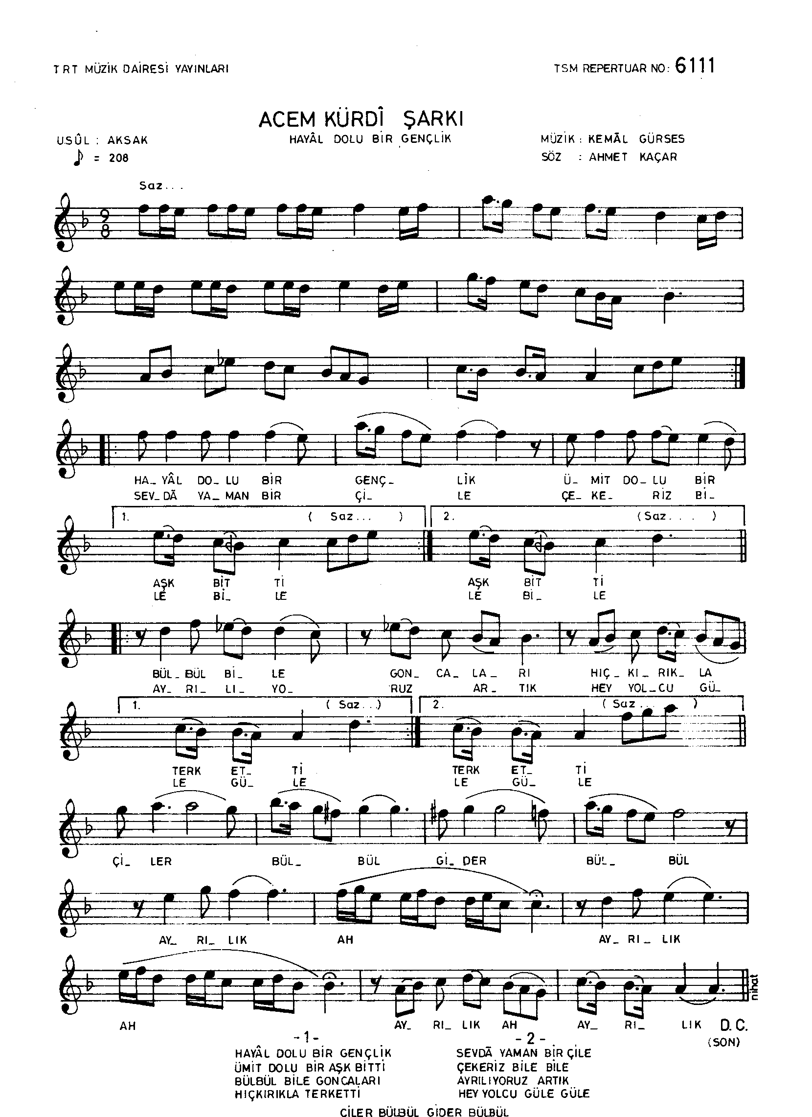 Acem-Kürdî - Şarkı - Kemâl Gürses - Sayfa 1