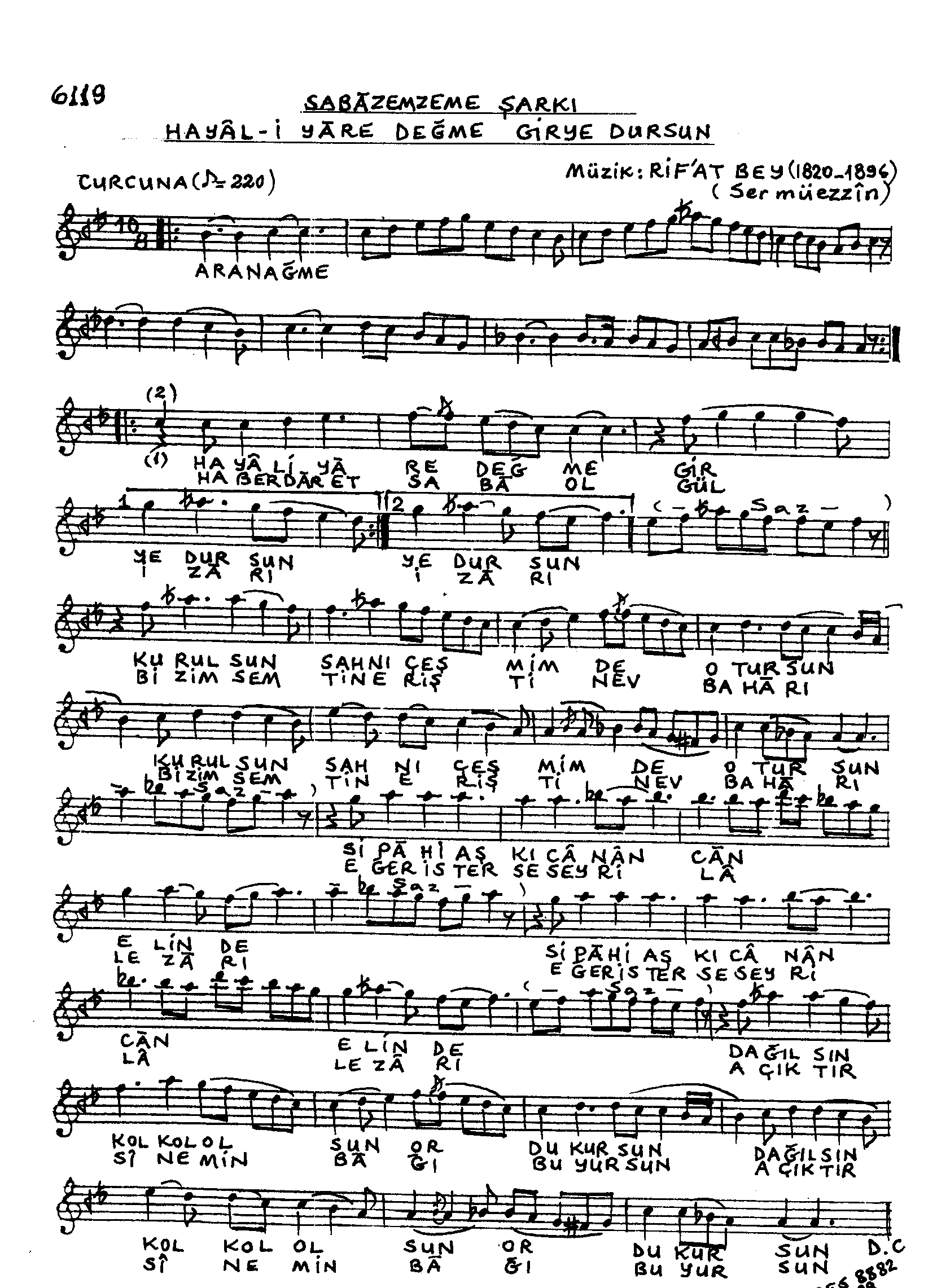 Sabâ-Zemzeme - Şarkı - Rif'at Bey - Sayfa 1
