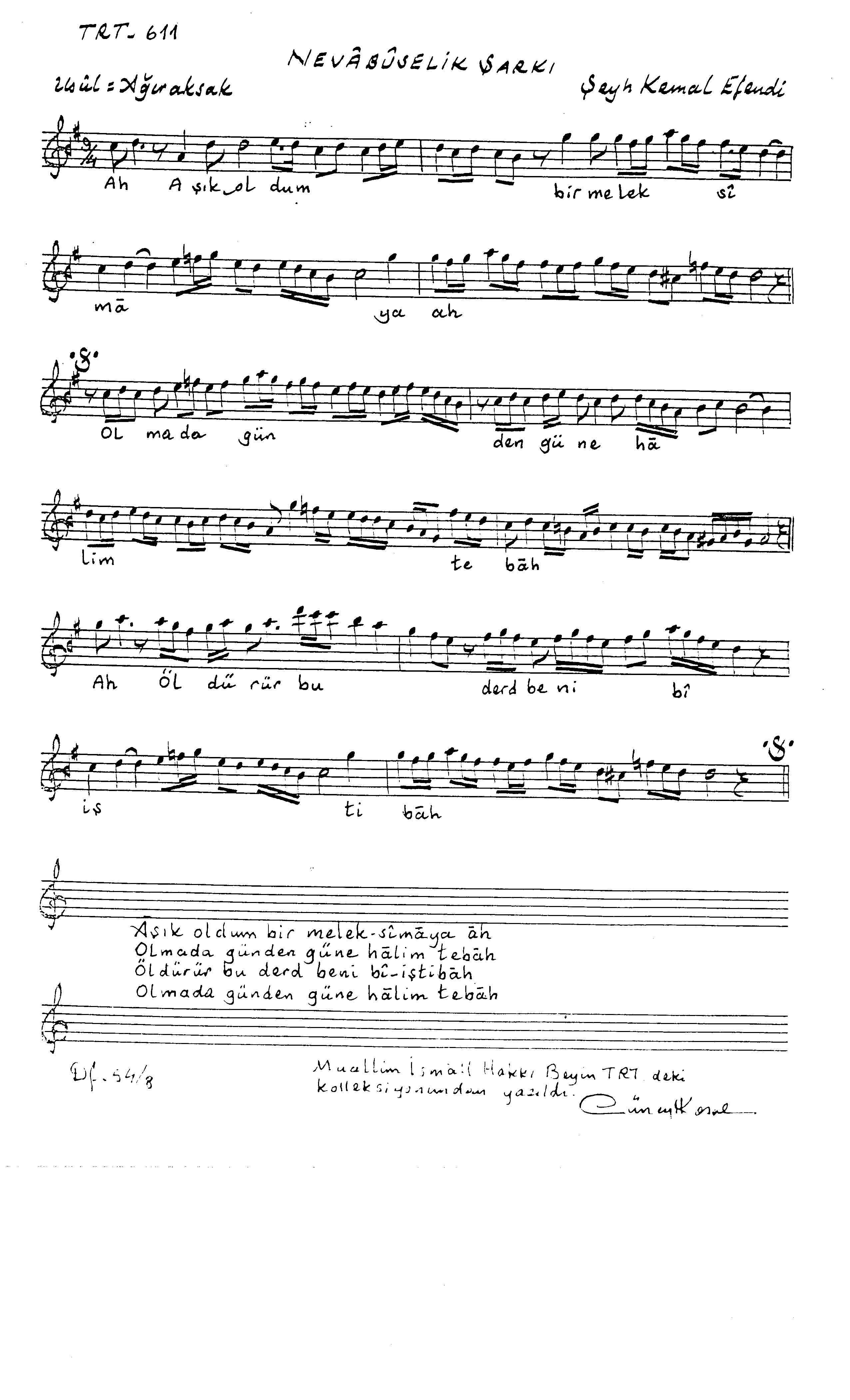 Nevâ Bûselik - Şarkı - Kemâl Efendi (Balat Şeyhi) - Sayfa 1