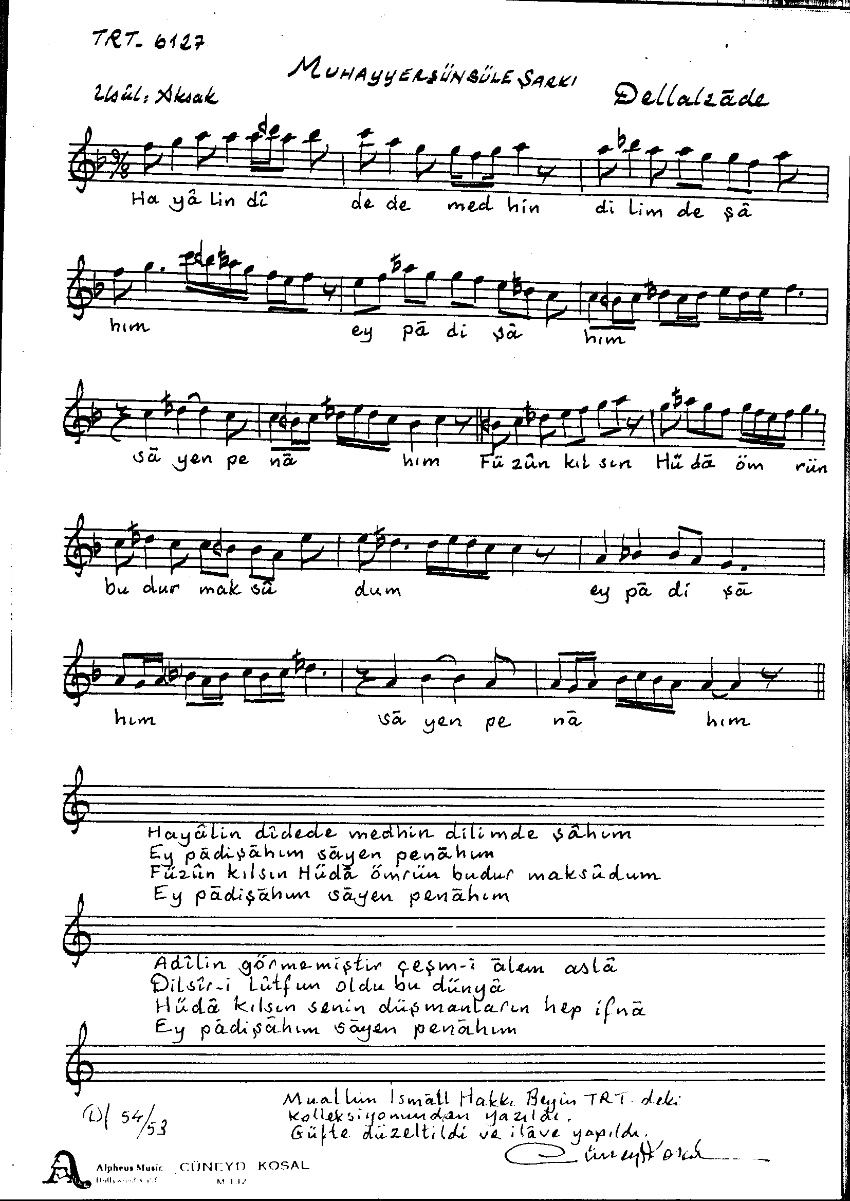 Muhayyer-Sünbüle - Şarkı - Dellalzâde  - Sayfa 1