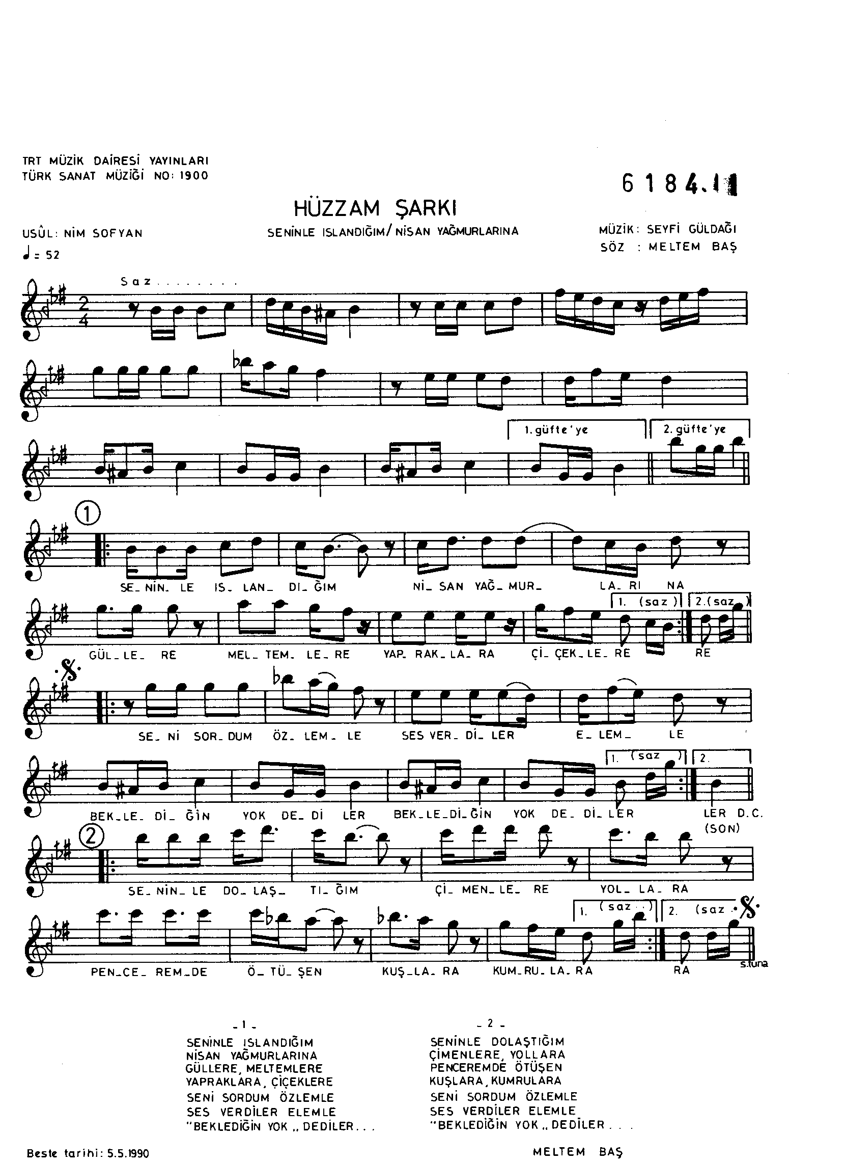 Hüzzâm - Şarkı - Seyfi Güldağı - Sayfa 1