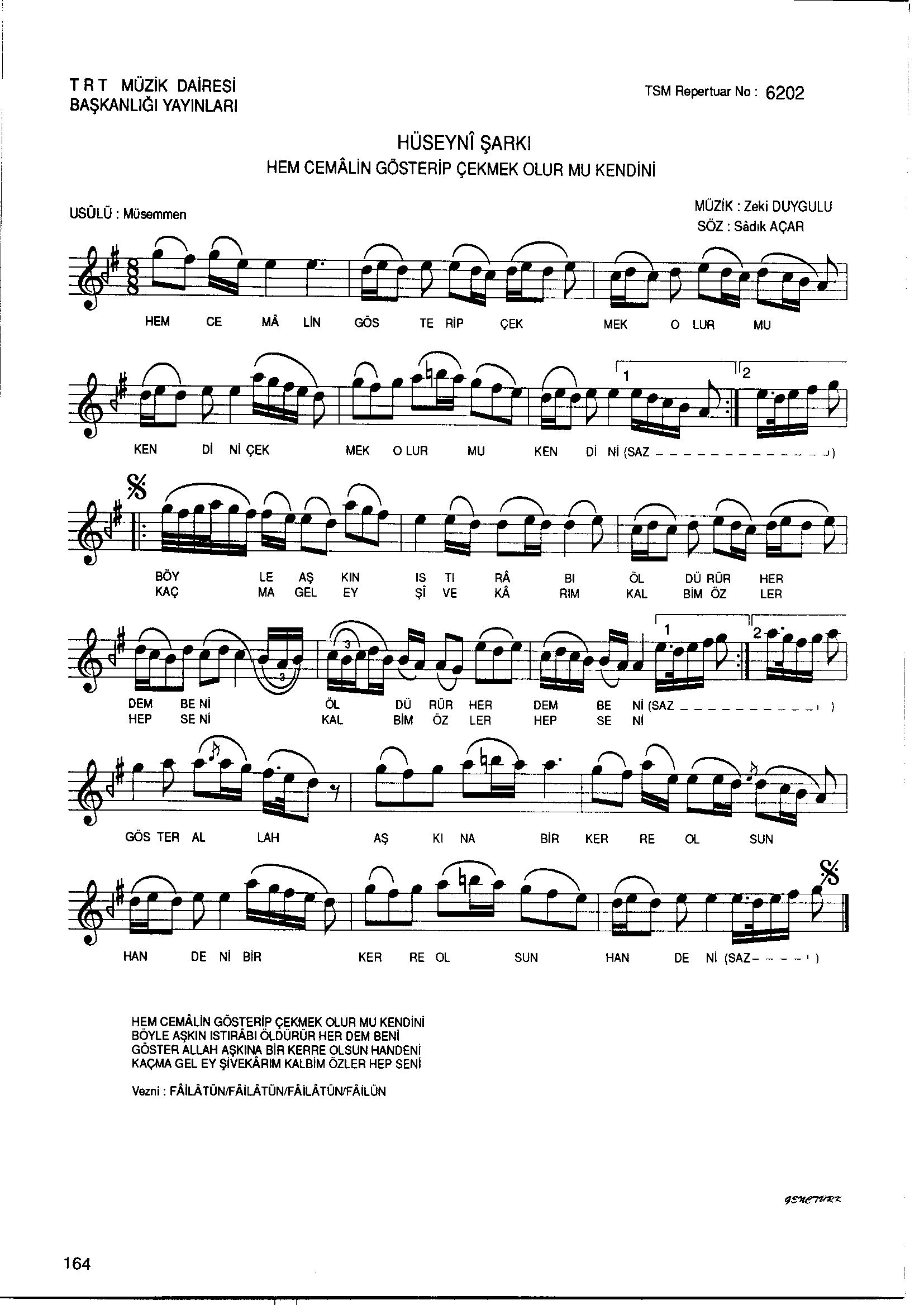 Hüseynî - Şarkı - Zeki Duygulu - Sayfa 1