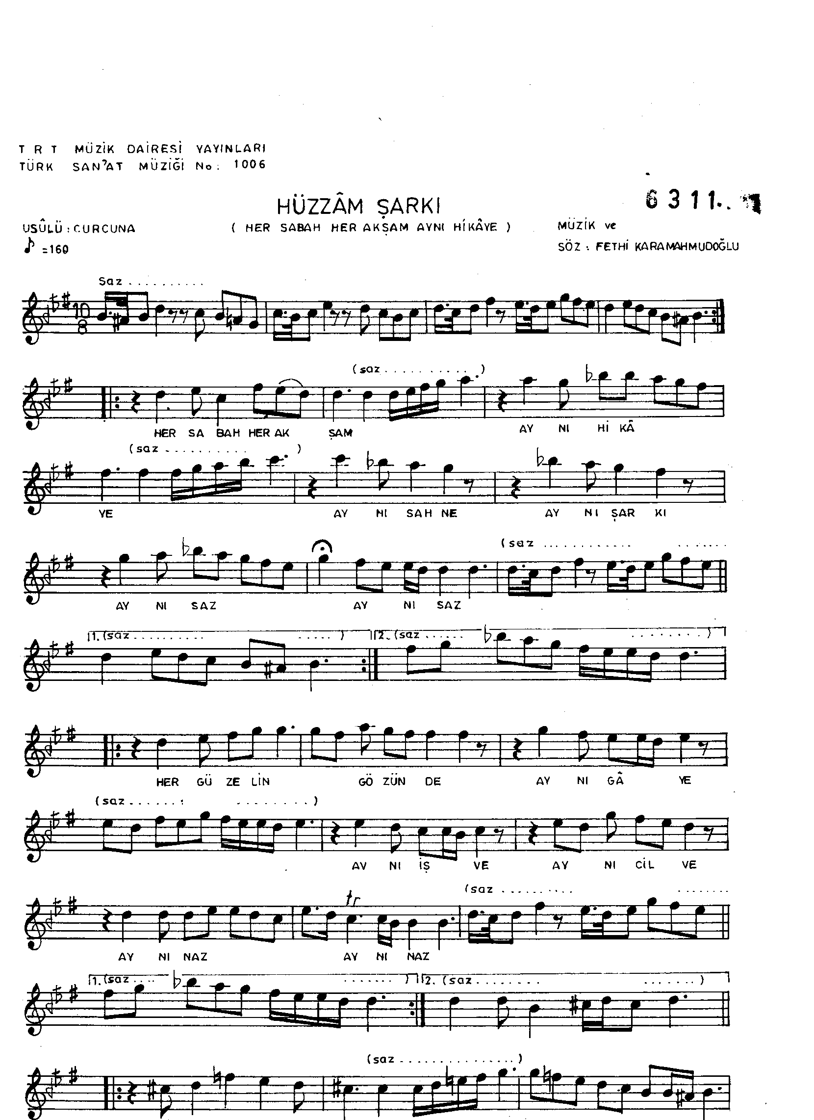Hüzzâm - Şarkı - Fethi Karamahmudoğlu - Sayfa 1