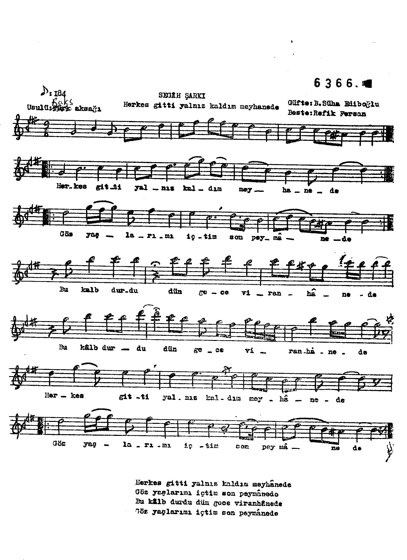 Segâh - Şarkı - Refik Fersan - Sayfa 1