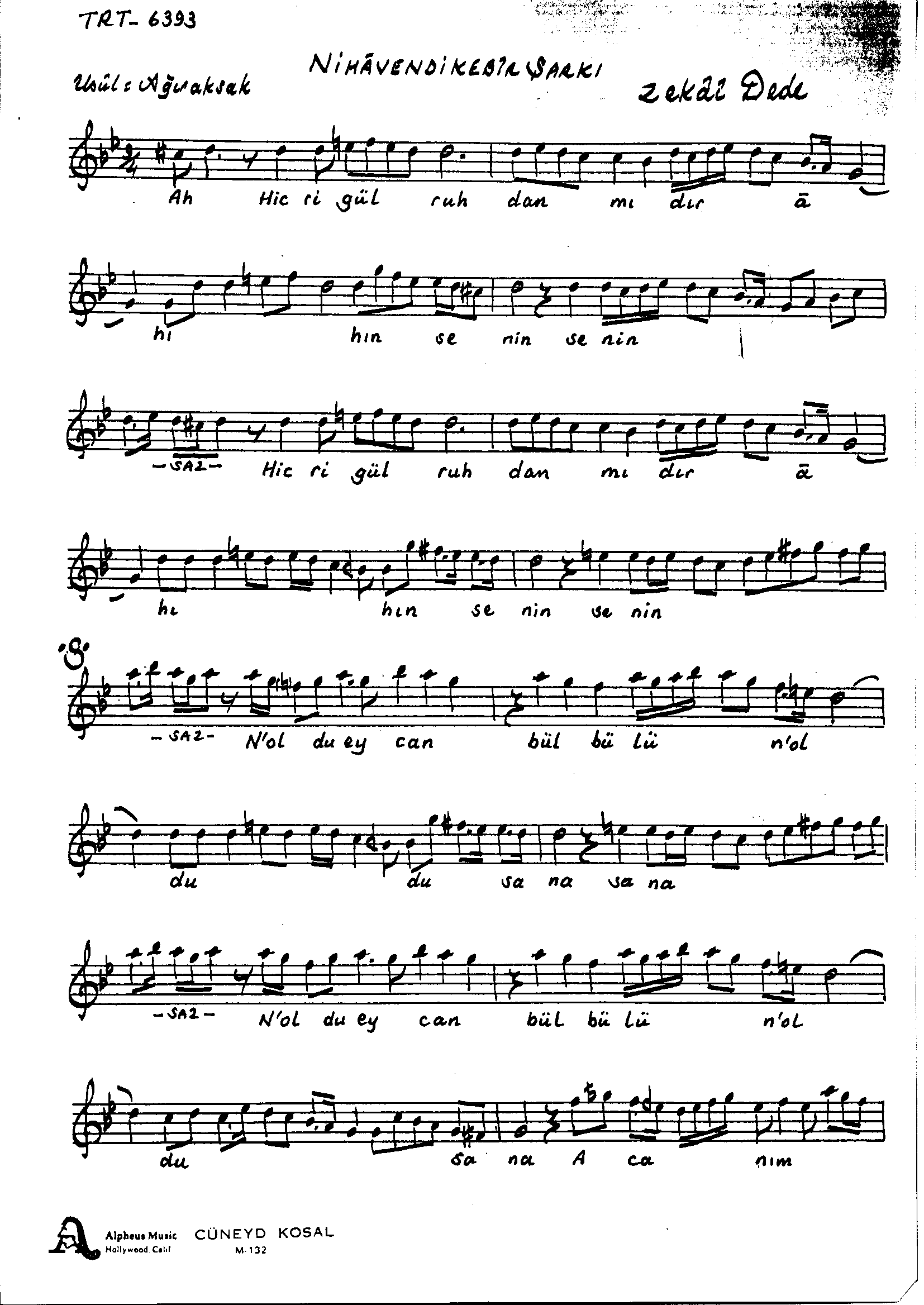 Nihâvend-i Kebir - Şarkı - Zekâî Dede  - Sayfa 1