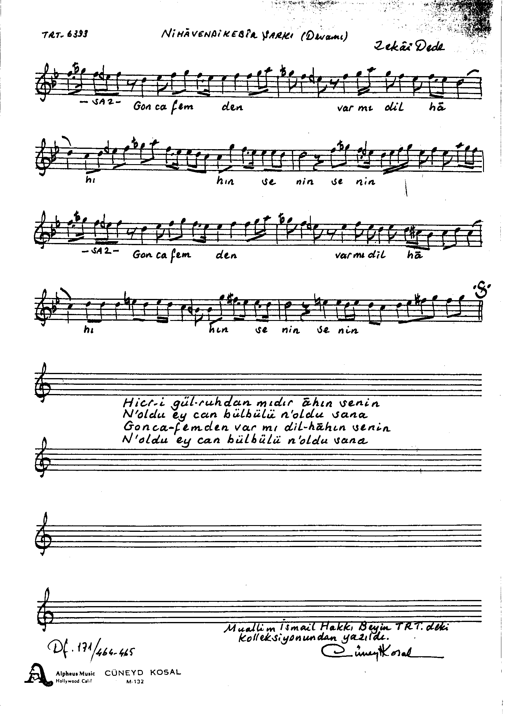 Nihâvend-i Kebir - Şarkı - Zekâî Dede  - Sayfa 2