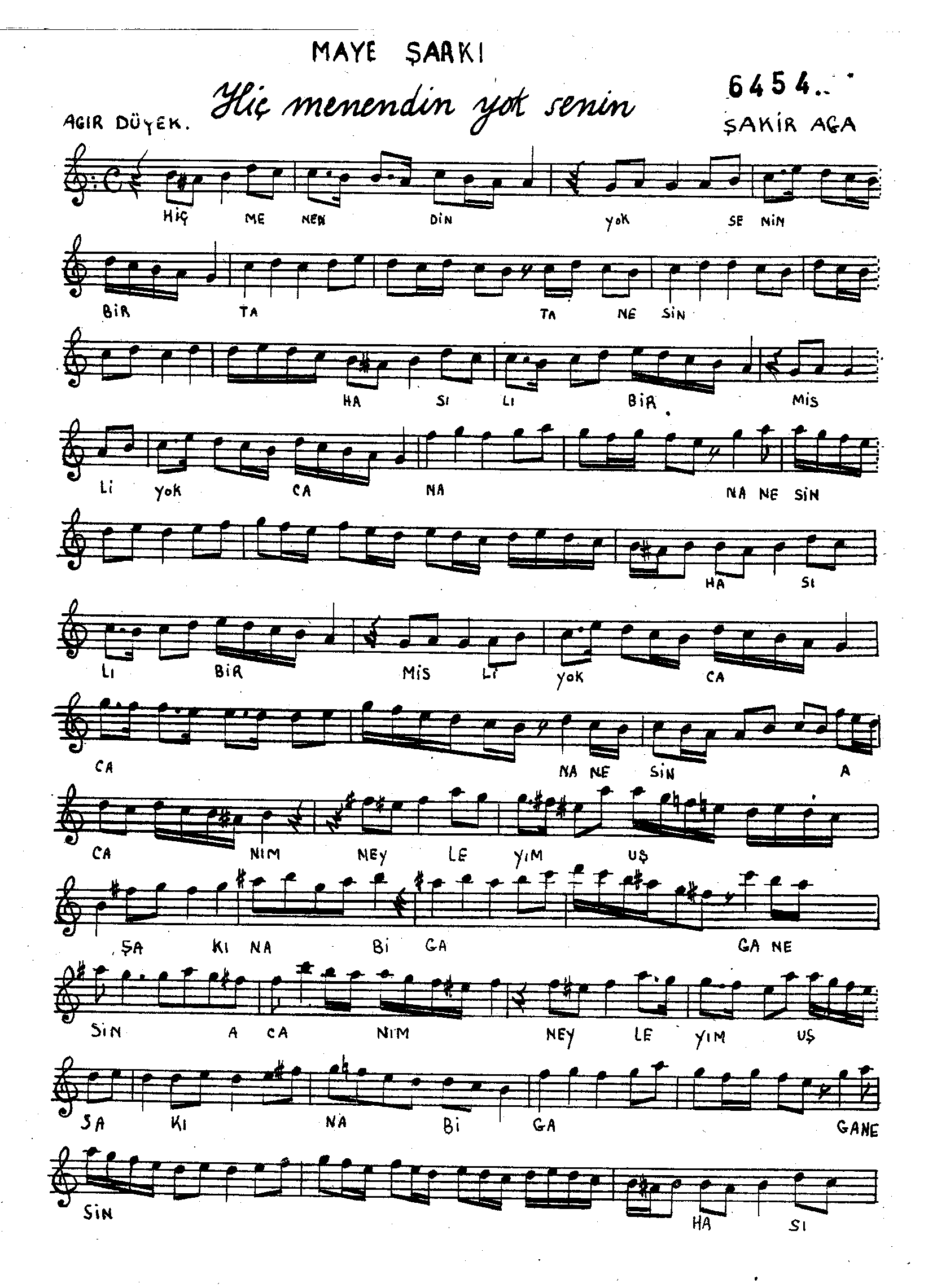 Mâye - Şarkı - Şâkir Ağa - Sayfa 1
