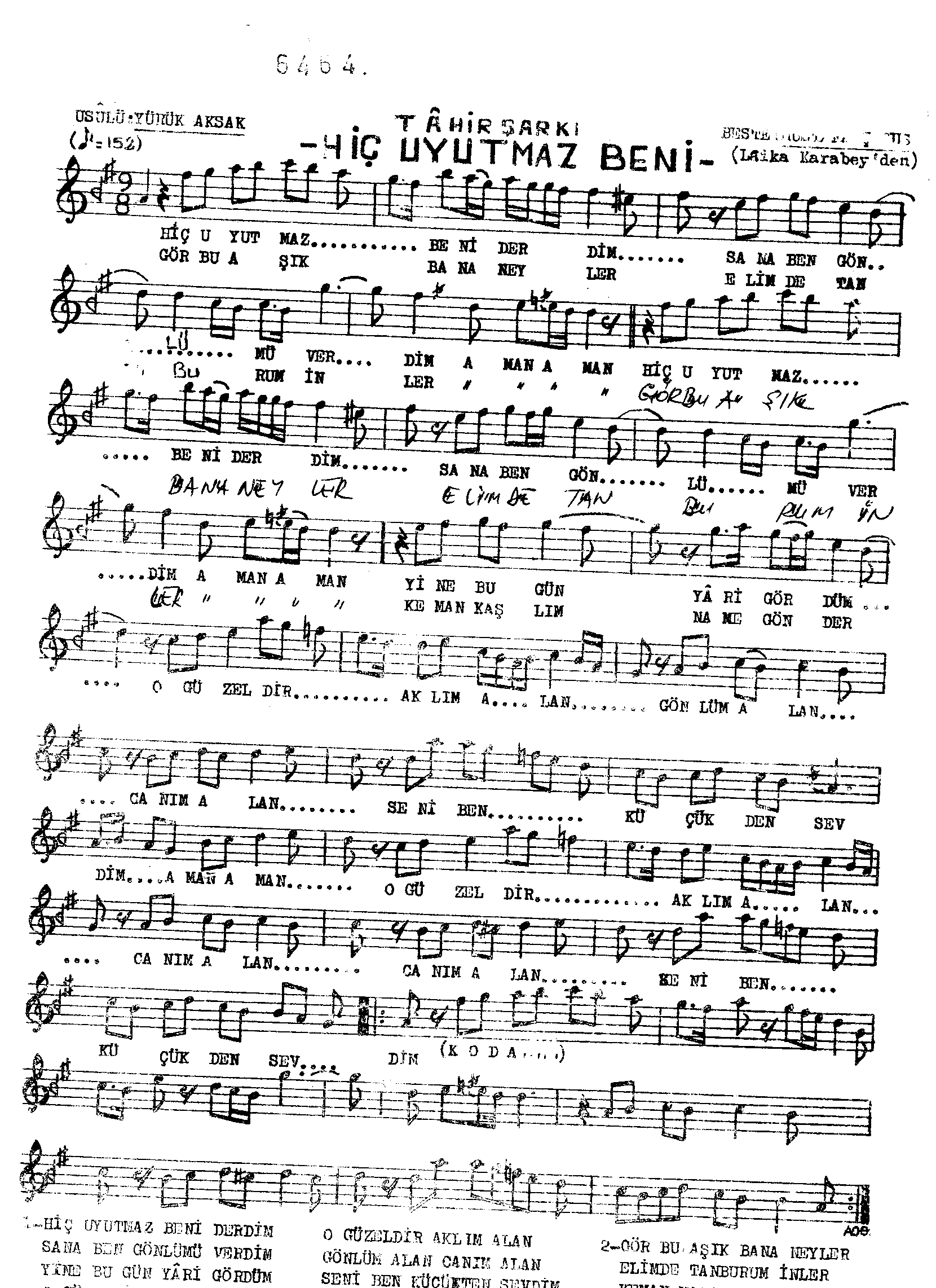 Tâhir - Şarkı - Tanbûri Mustafa Çavuş - Sayfa 1
