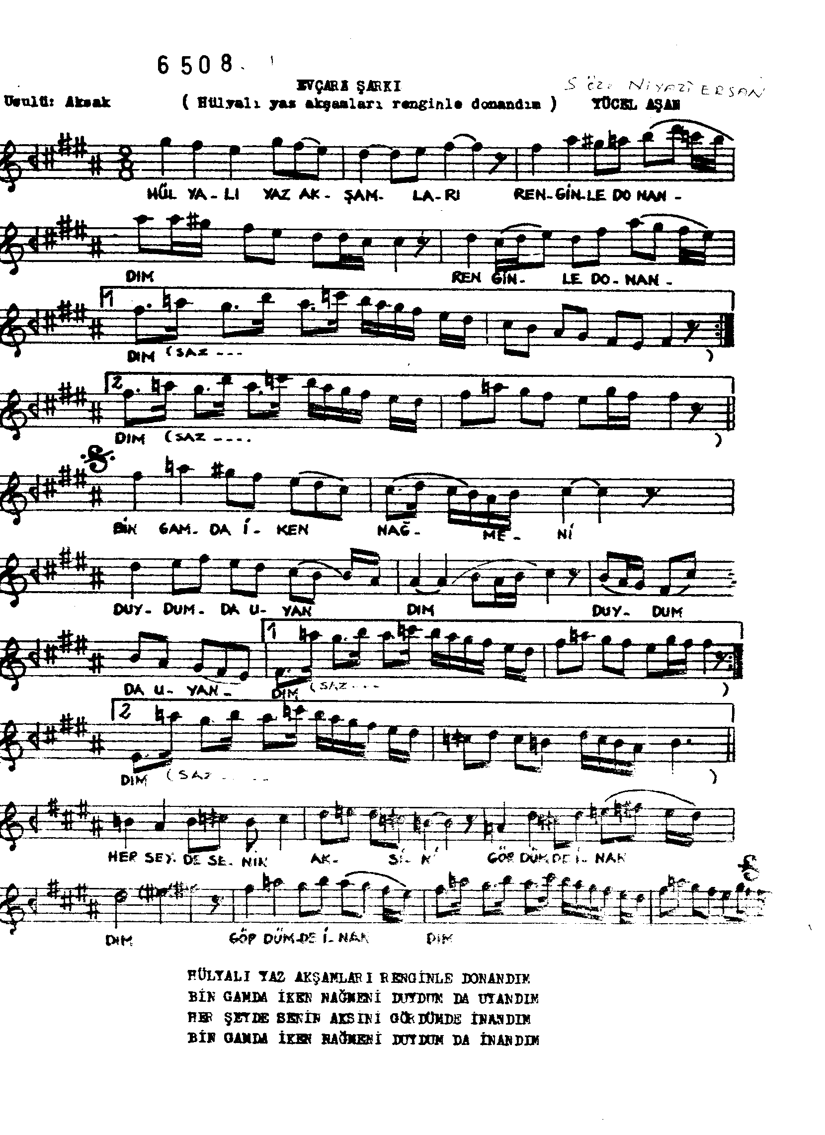 Evc-Ârâ - Şarkı - Yücel Aşan - Sayfa 1