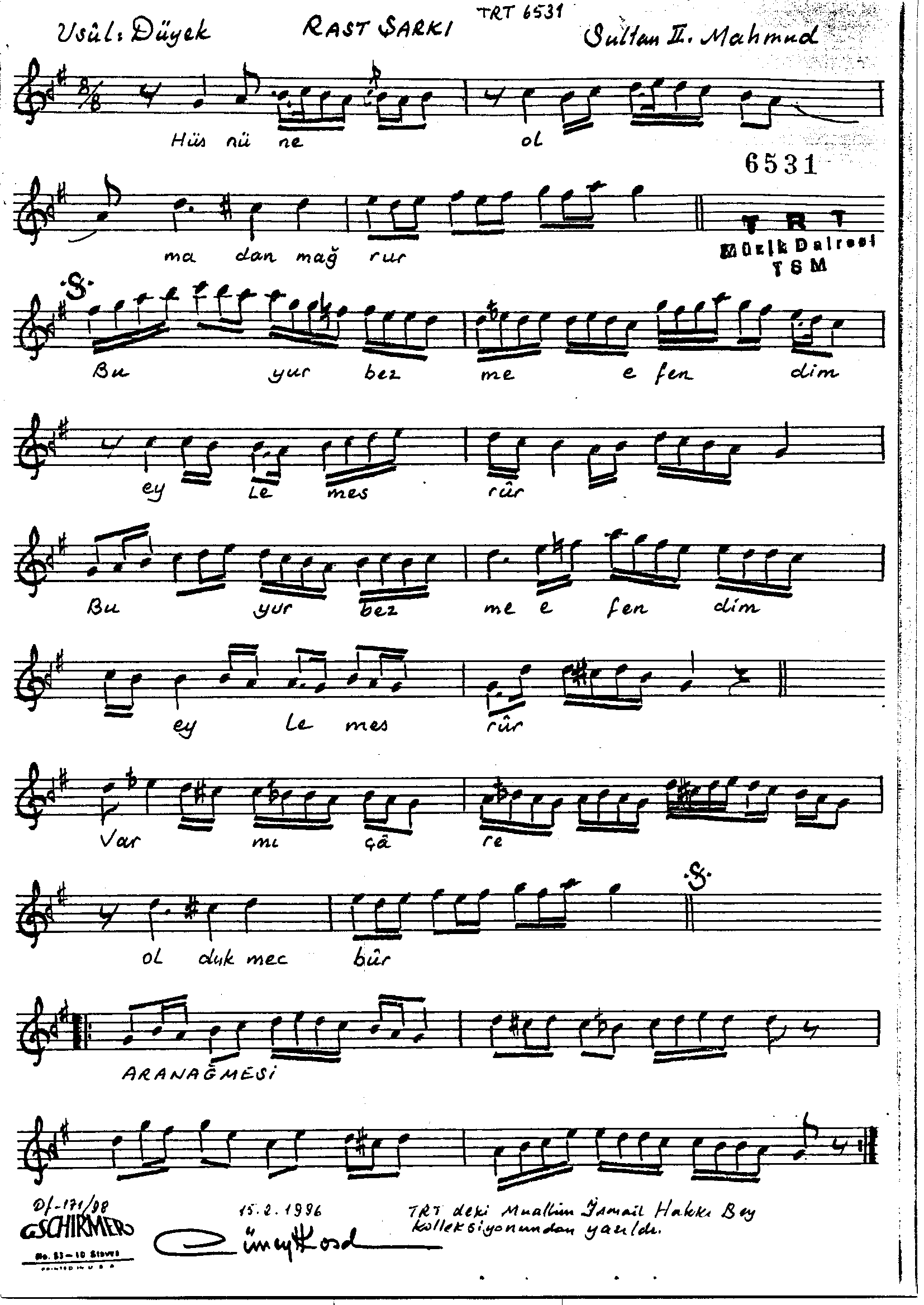 Rast - Şarkı - Sultan II.Mahmut (Adlî) - Sayfa 1