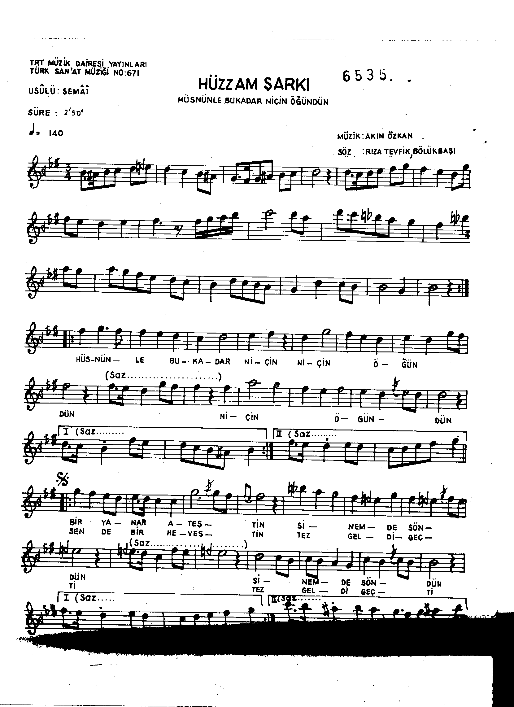 Hüzzâm - Şarkı - Akın Özkan - Sayfa 1