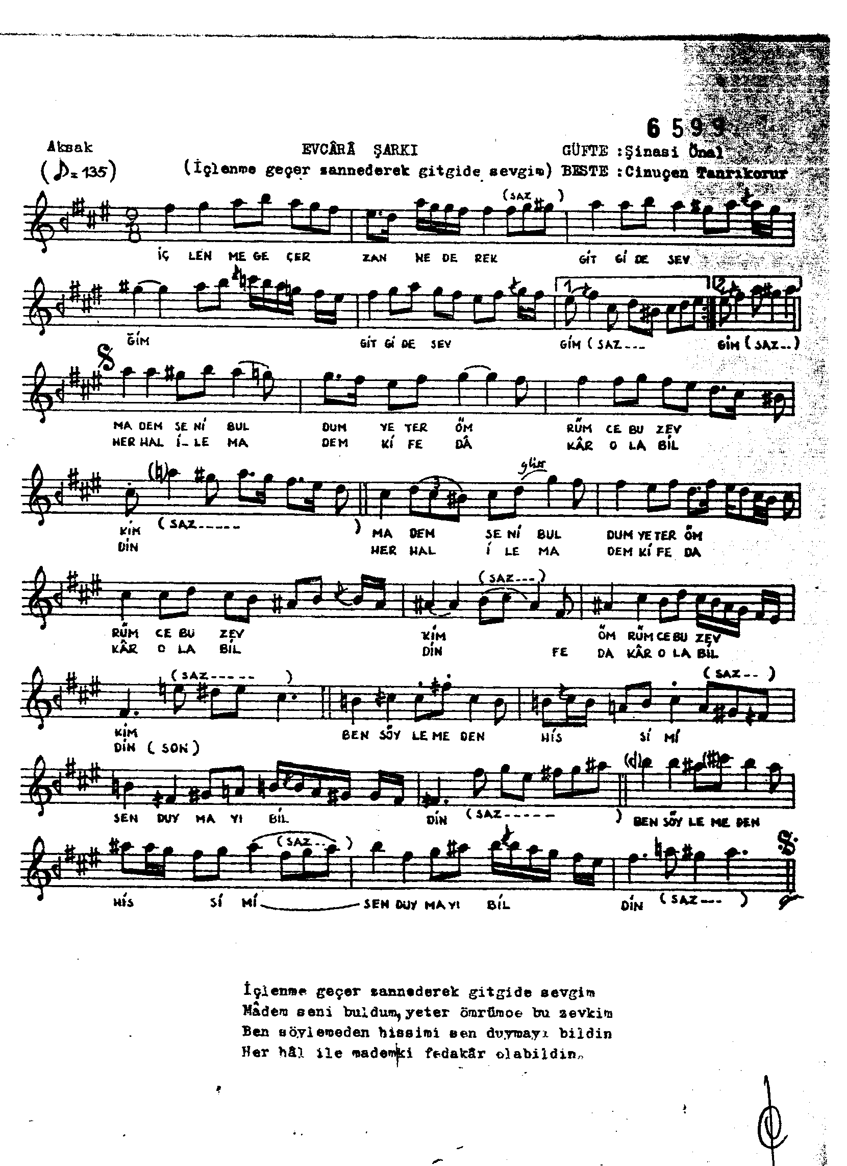 Evc-Ârâ - Şarkı - Cinuçen Tanrıkorur - Sayfa 1