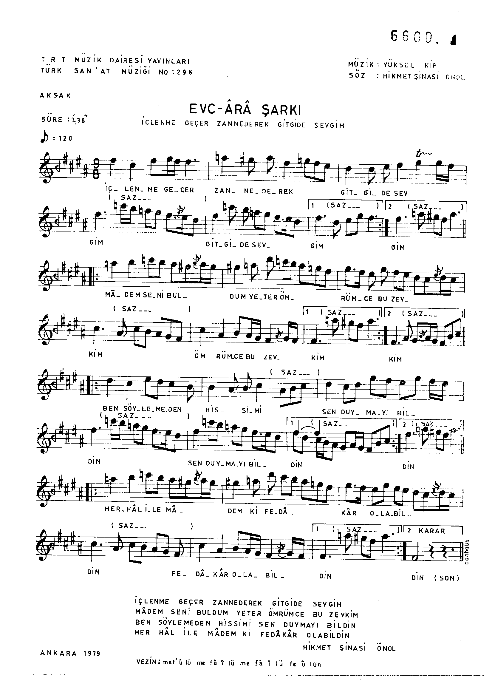 Evc-Ârâ - Şarkı - Yüksel Kip - Sayfa 1