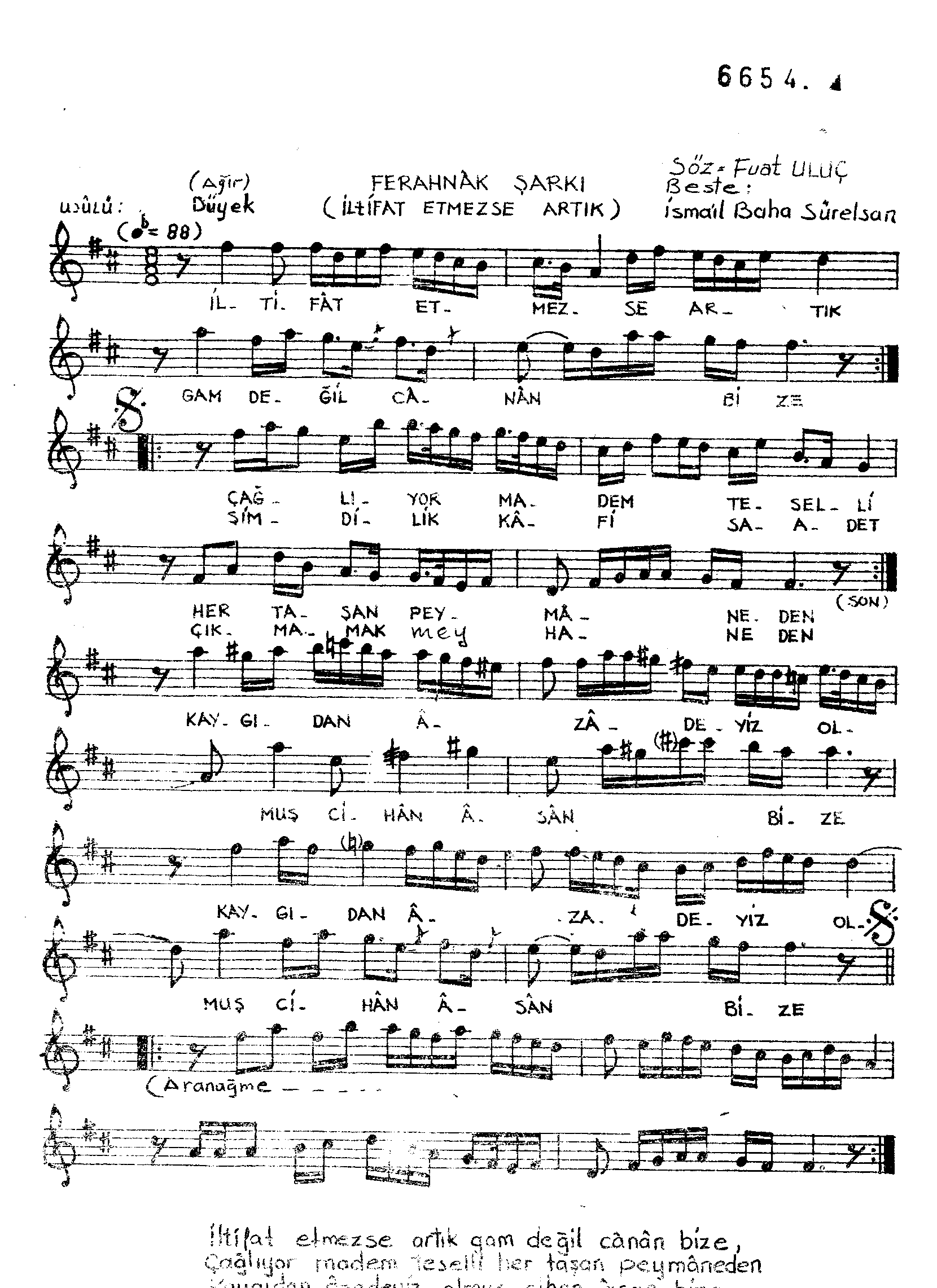 Ferahnâk - Şarkı - İsmail Baha Sürelsan - Sayfa 1