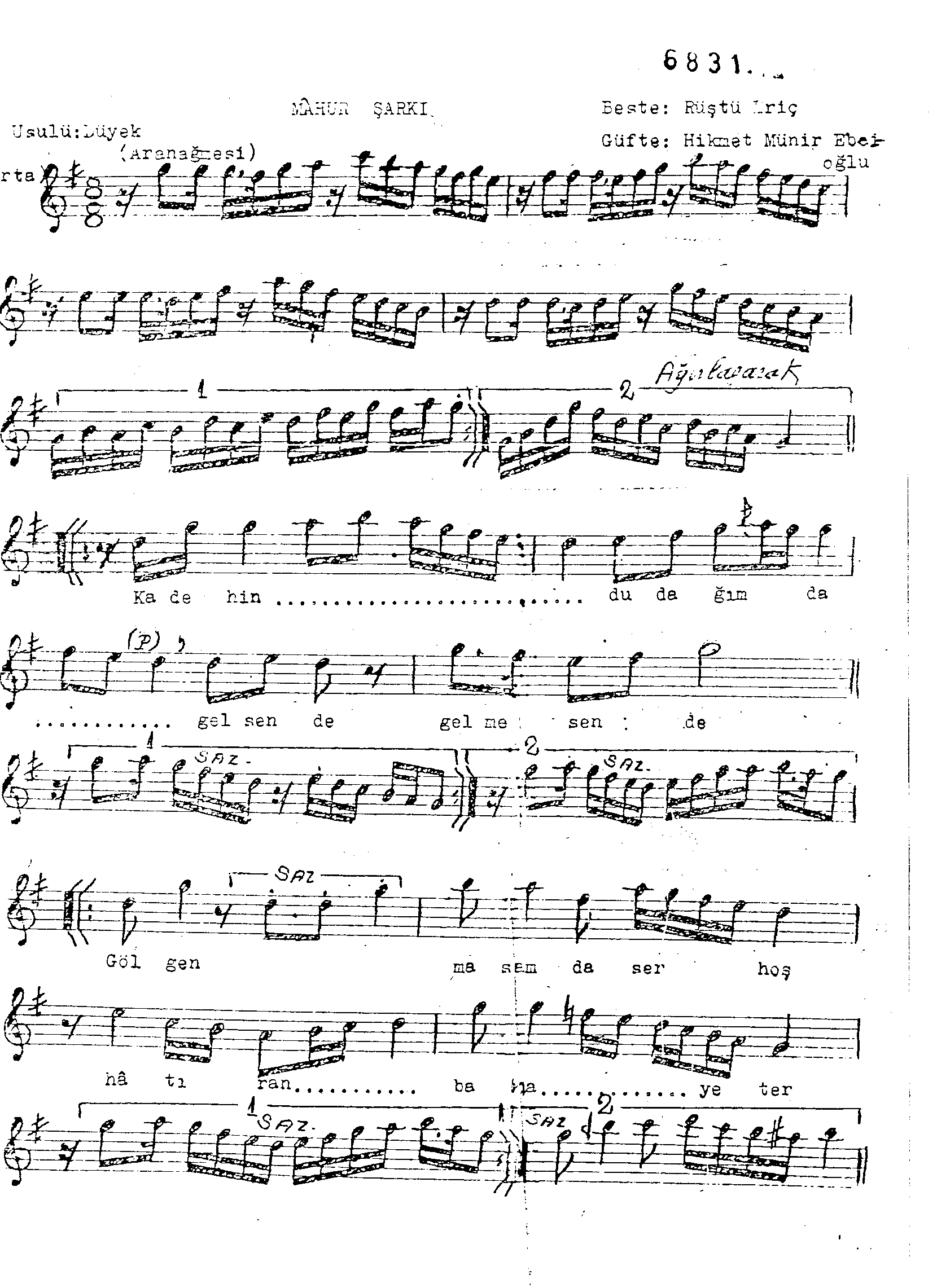 Mâhûr - Şarkı - Rüştü Eriç - Sayfa 1