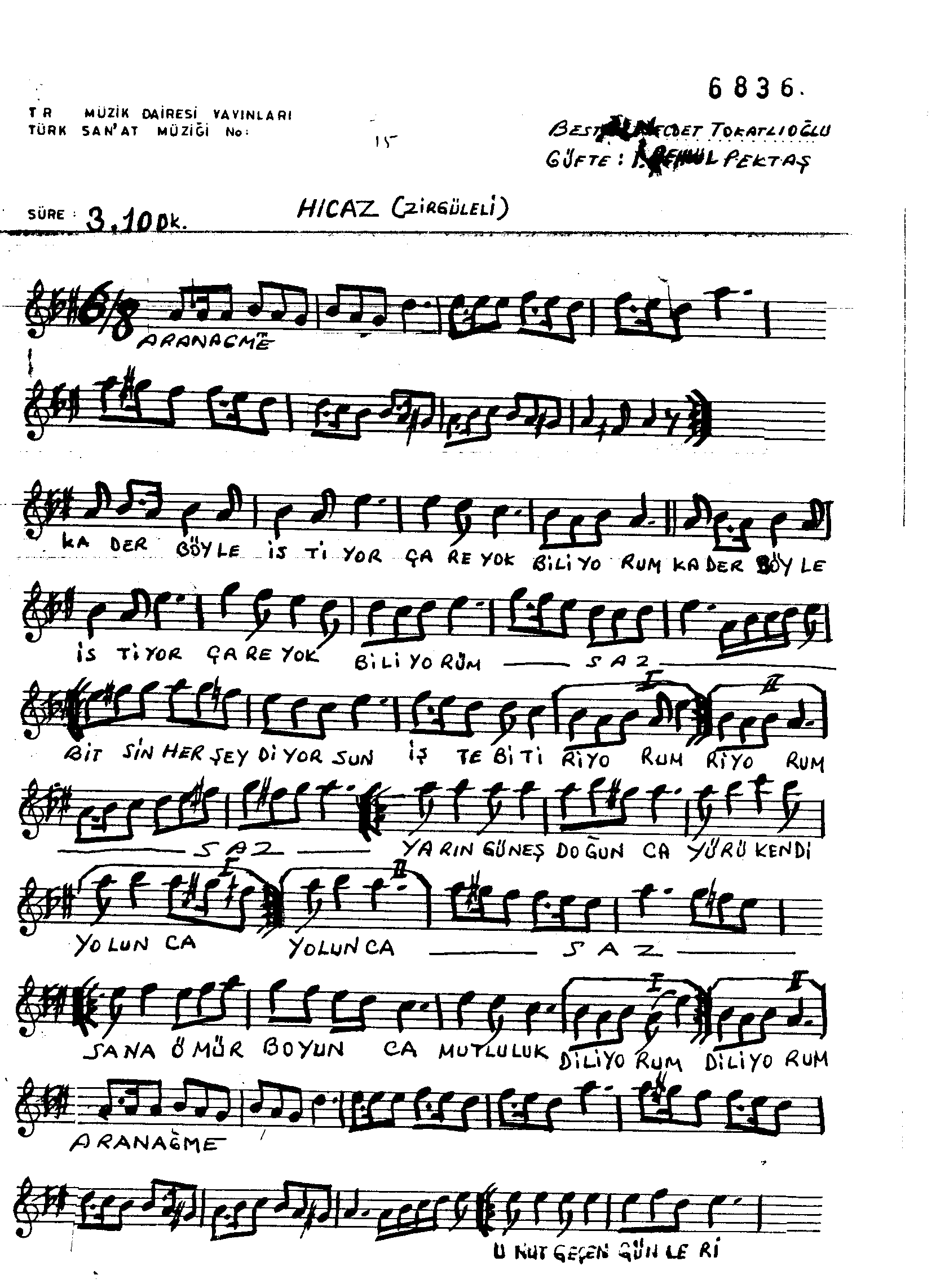 Hicâz - Şarkı - Necdet Tokatlıoğlu - Sayfa 1