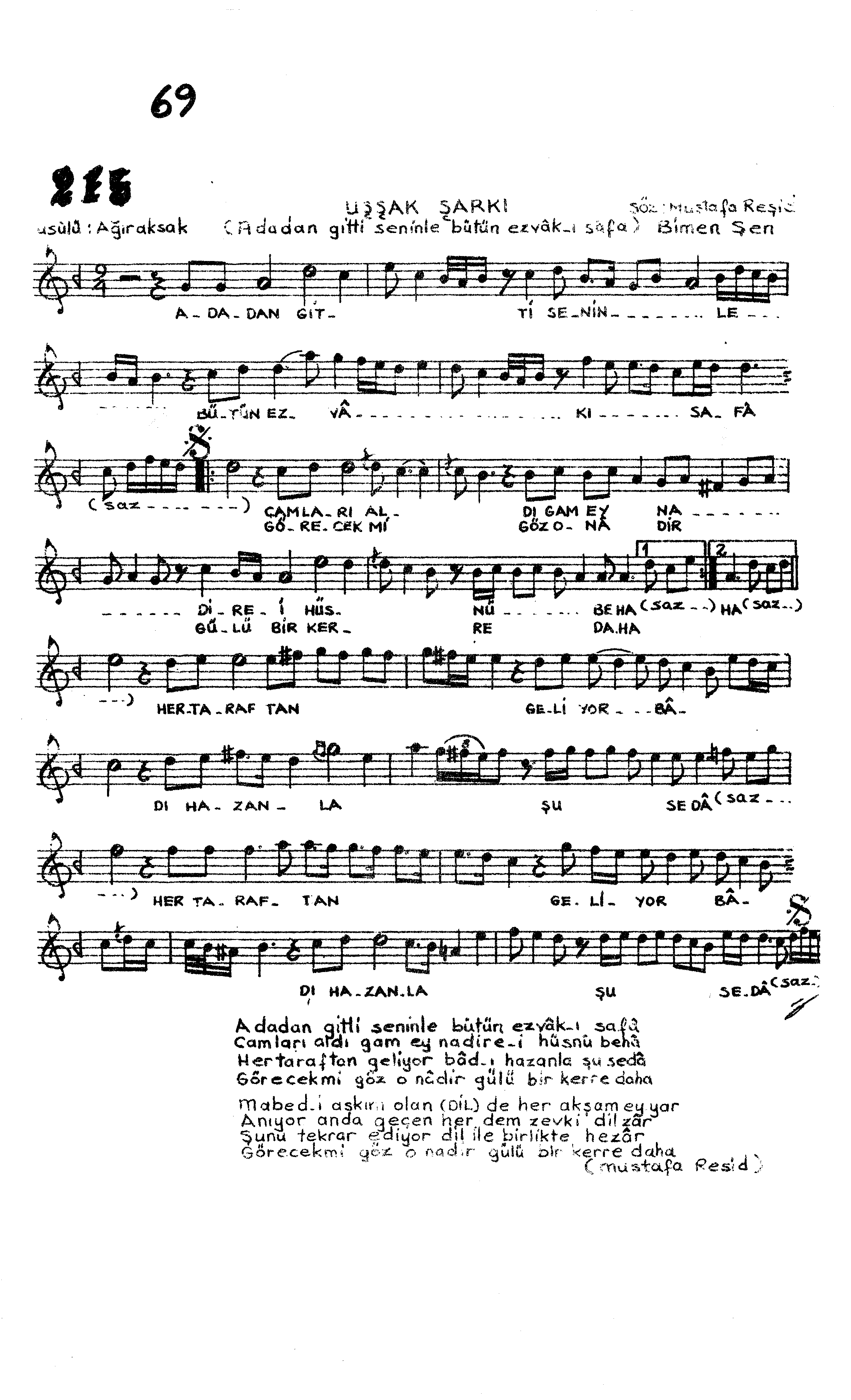 Uşşak - Şarkı - Bîmen Şen - Sayfa 1