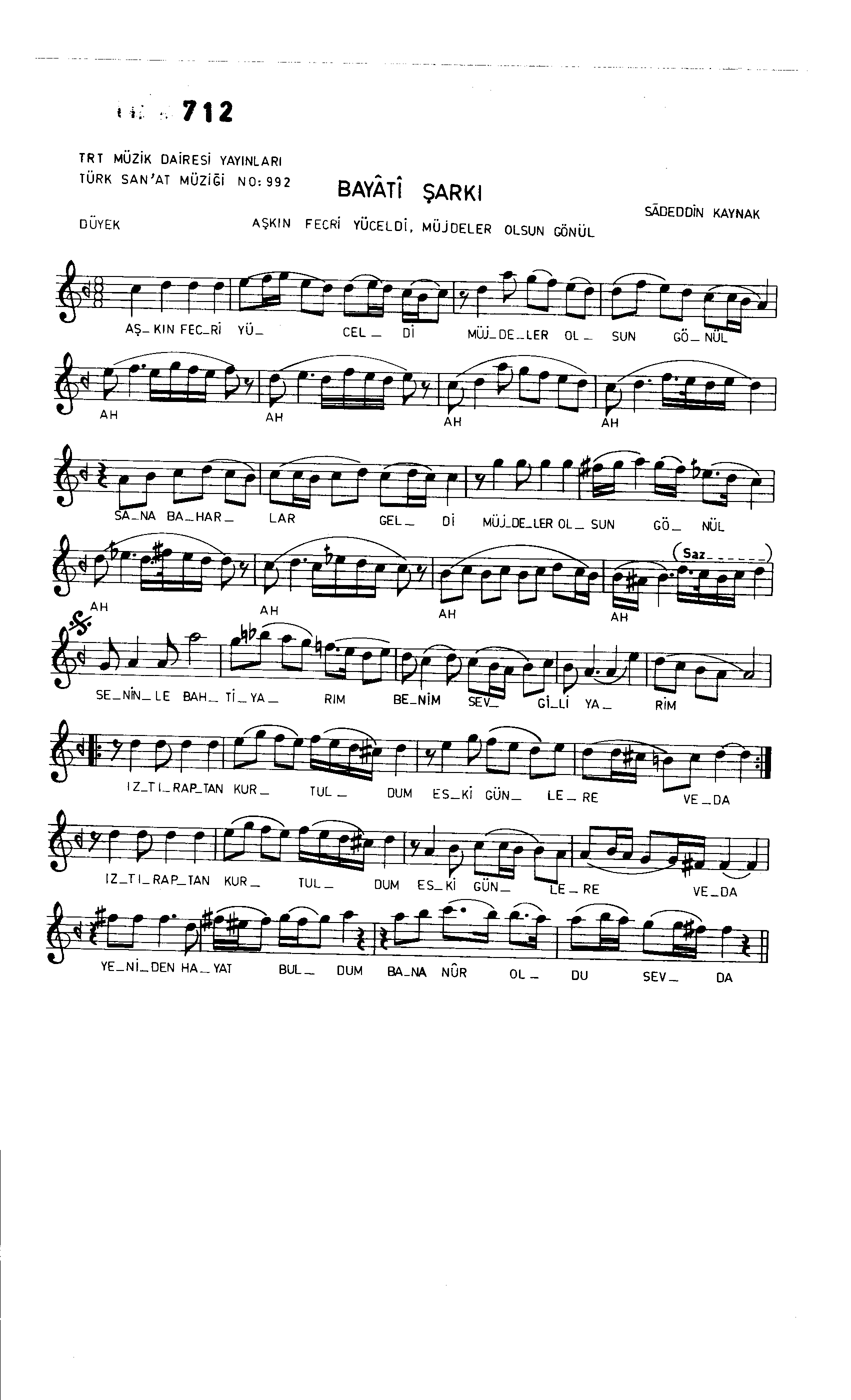 Beyâtî - Şarkı - Sadettin Kaynak - Sayfa 1