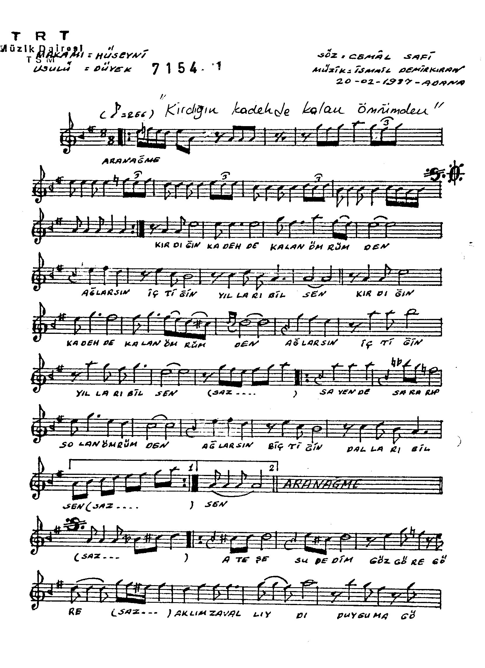 Hüseynî - Şarkı - İsmail Demirkıran - Sayfa 1