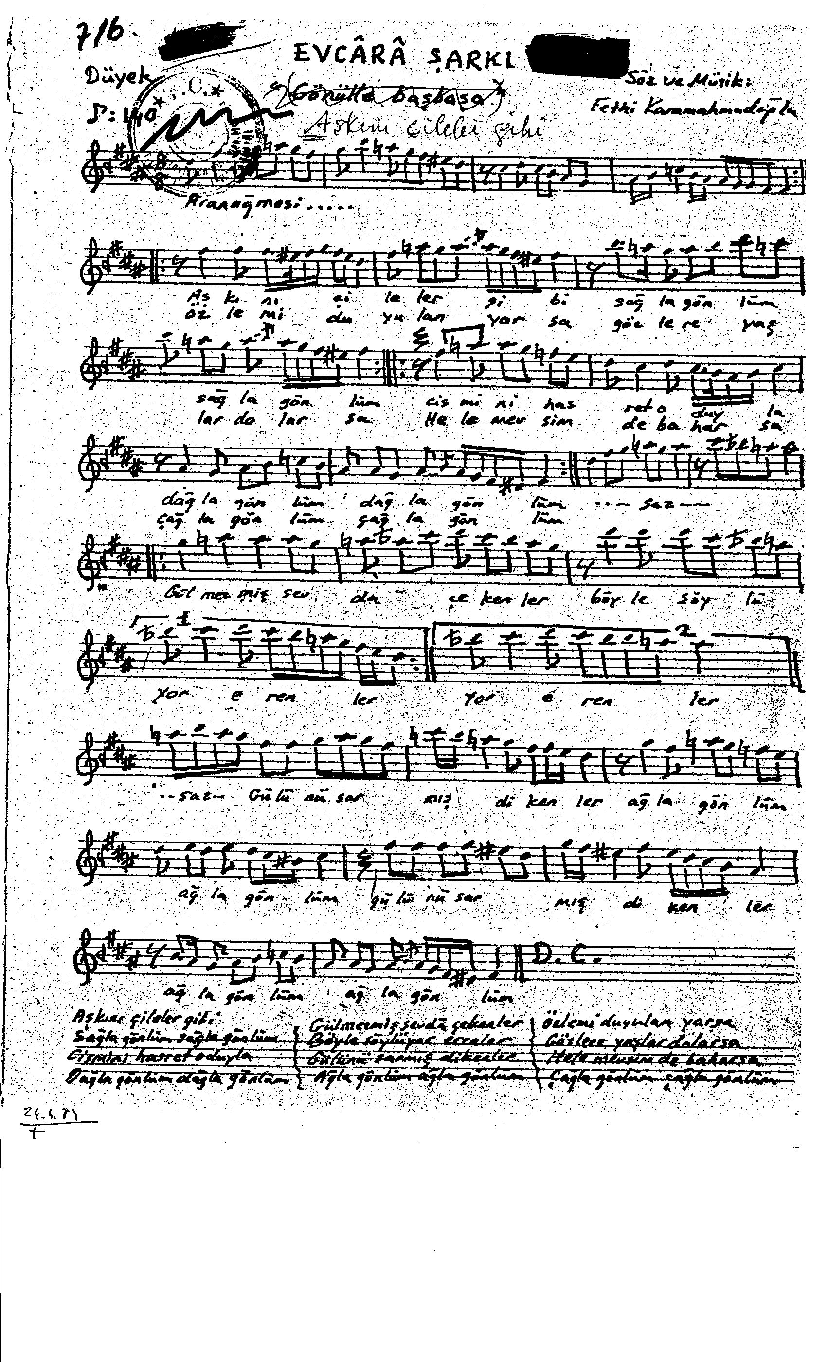 Evc-Ârâ - Şarkı - Fethi Karamahmudoğlu - Sayfa 1