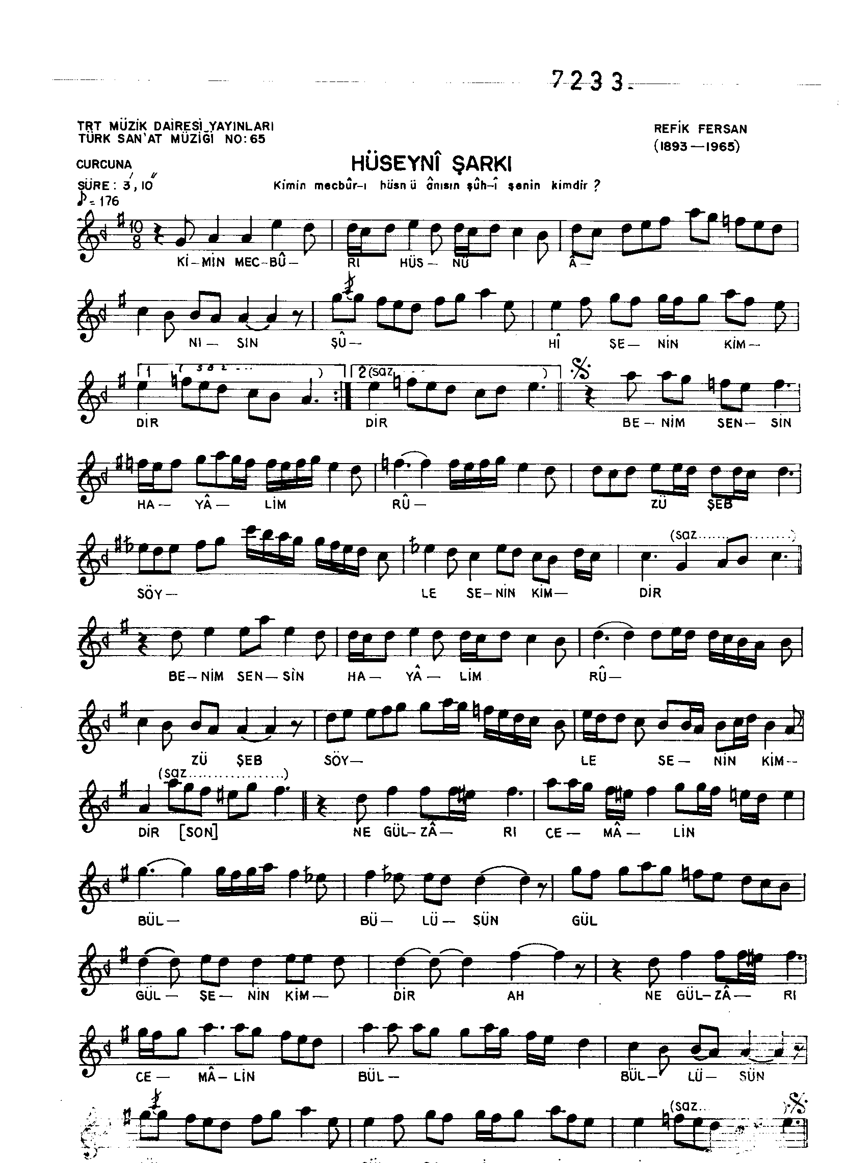 Hüseynî - Şarkı - Refik Fersan - Sayfa 1
