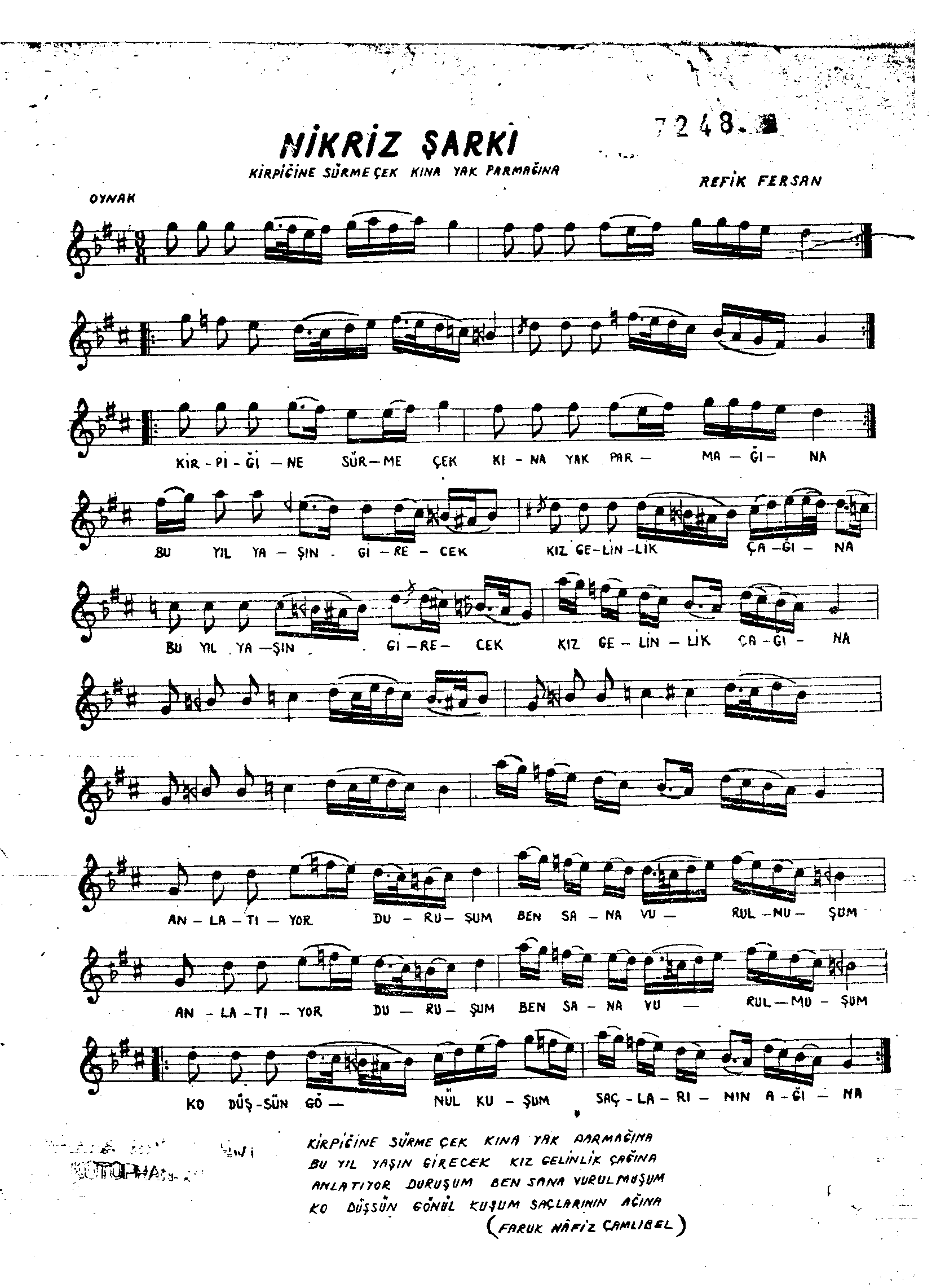 Nikrîz - Şarkı - Refik Fersan - Sayfa 1