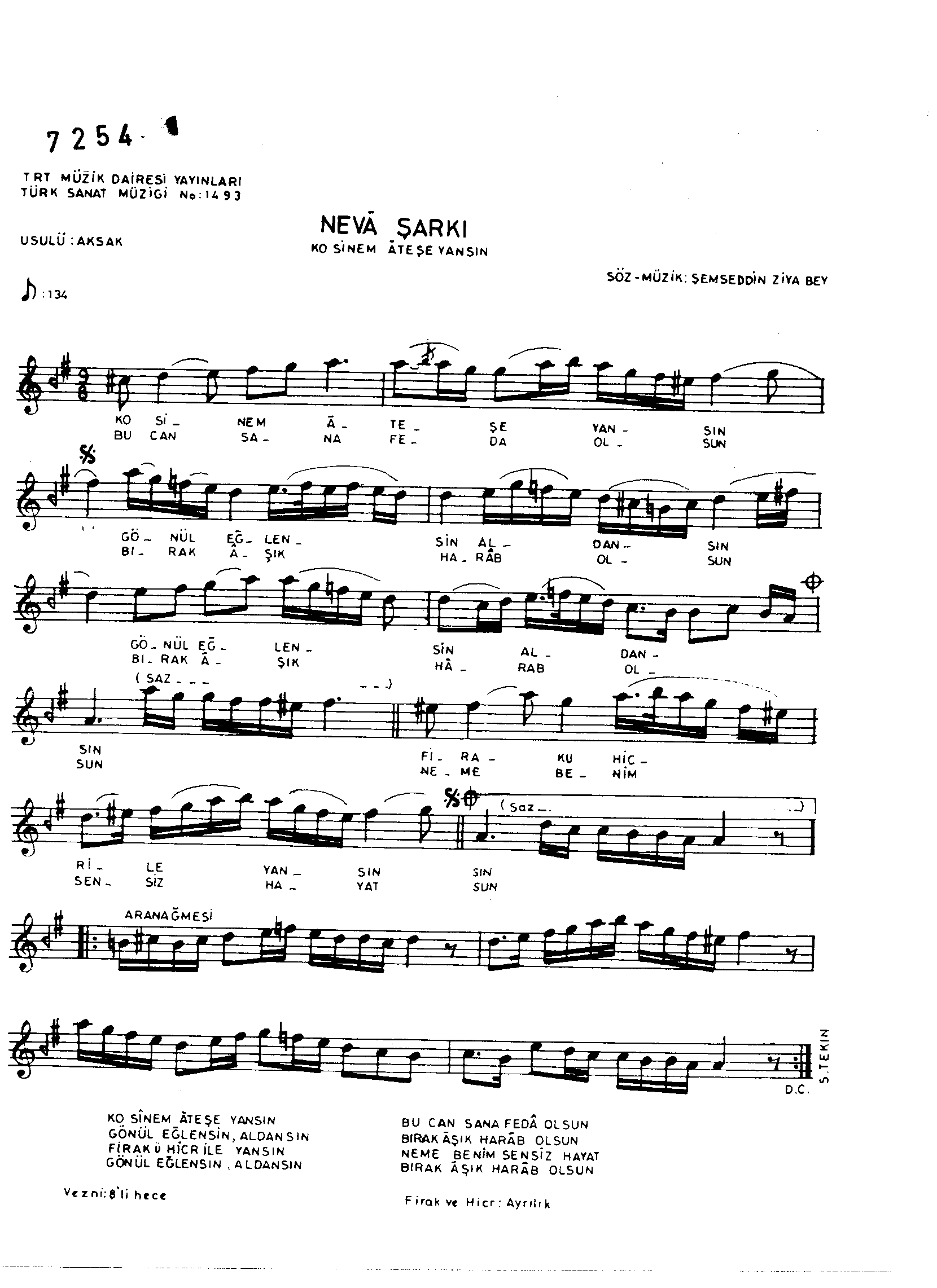 Neva - Şarkı - Şemsettin Ziyâ Bey - Sayfa 1