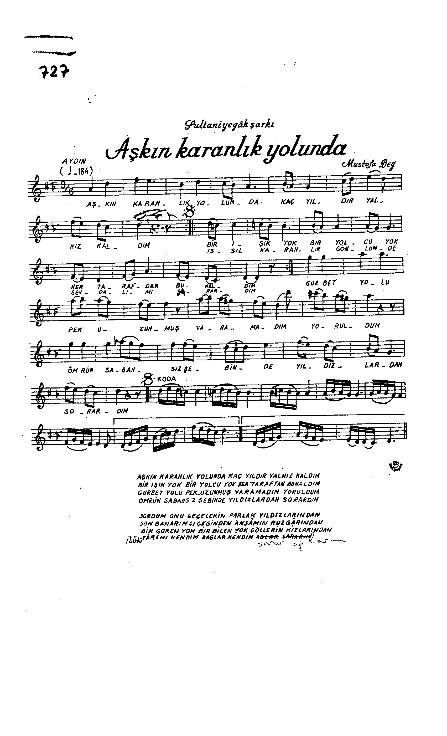 Sultânî-Yegâh - Şarkı - Mustafa Sunar - Sayfa 1