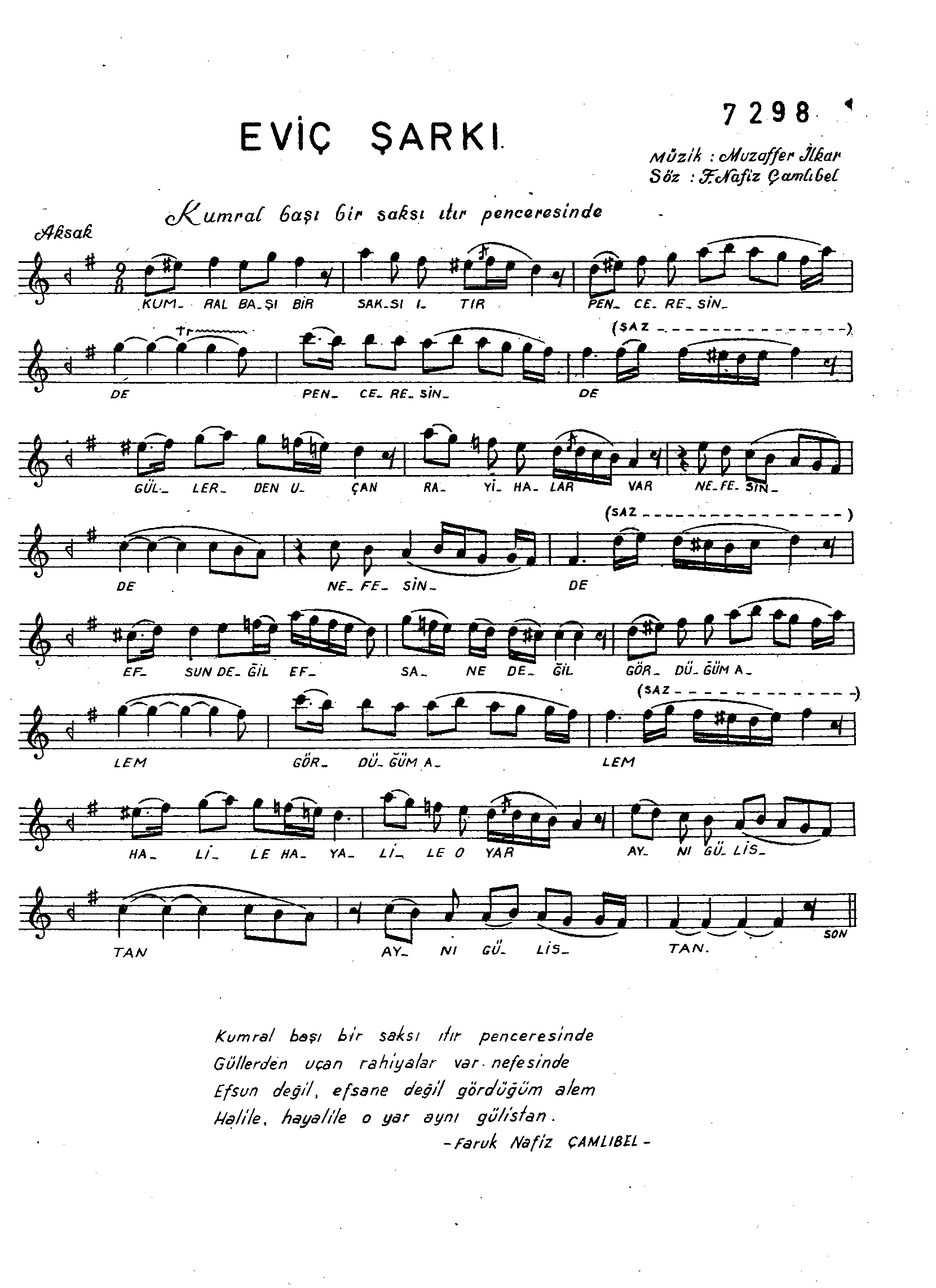 Evc - Şarkı - Muzaffer İlkar - Sayfa 1