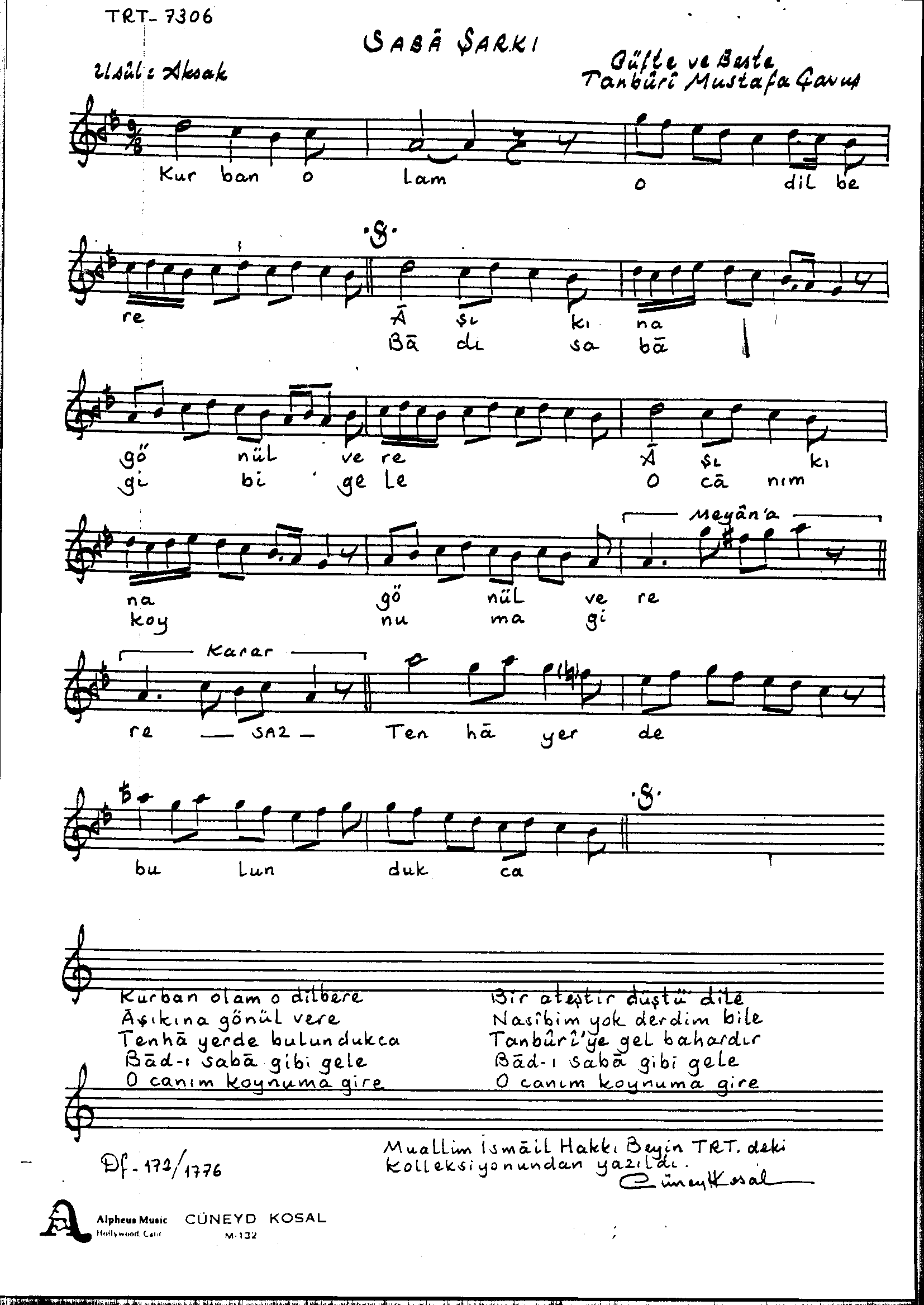 Sabâ - Şarkı - Tanbûri Mustafa Çavuş - Sayfa 1