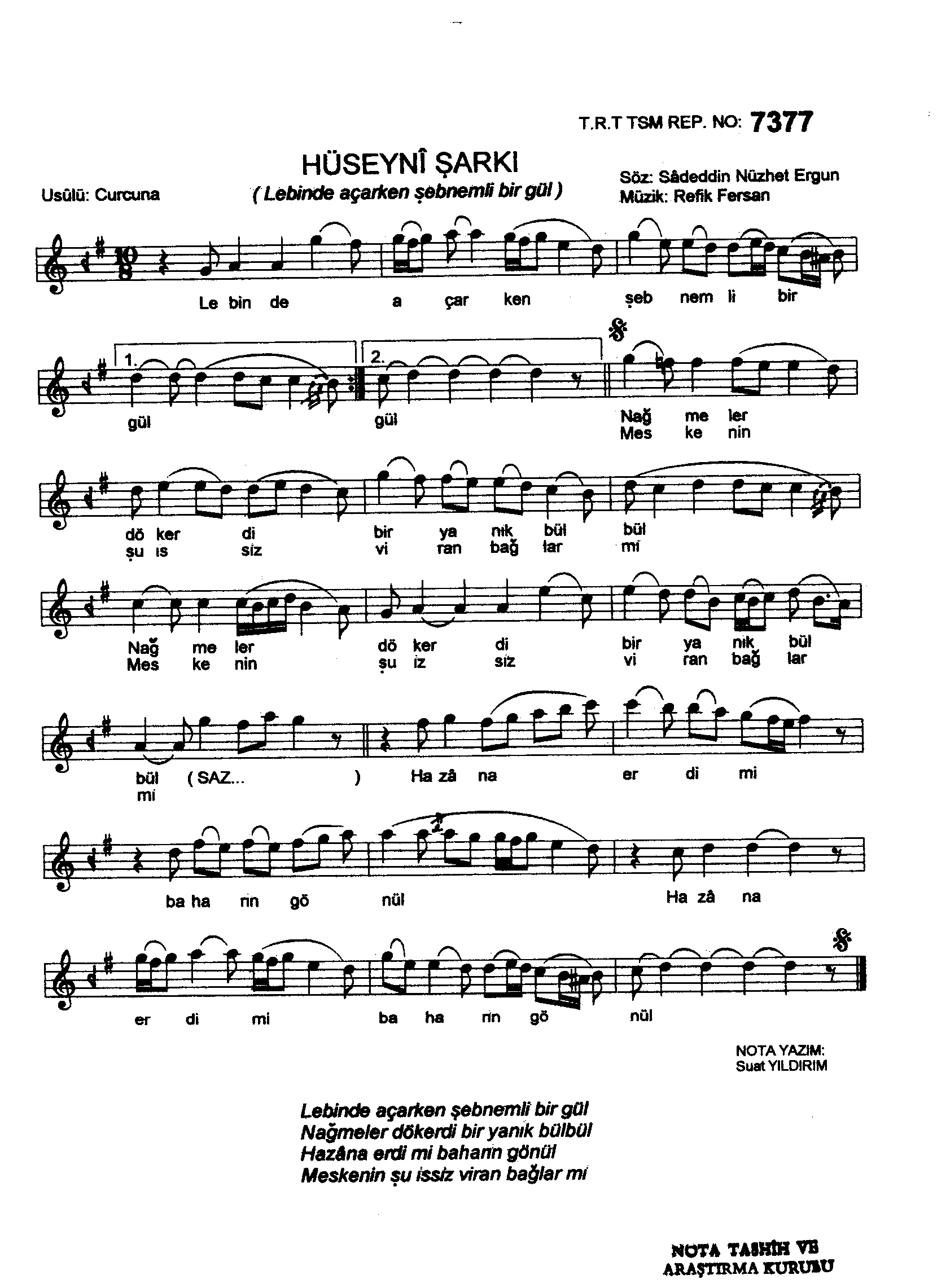 Hüseynî - Şarkı - Refik Fersan - Sayfa 1