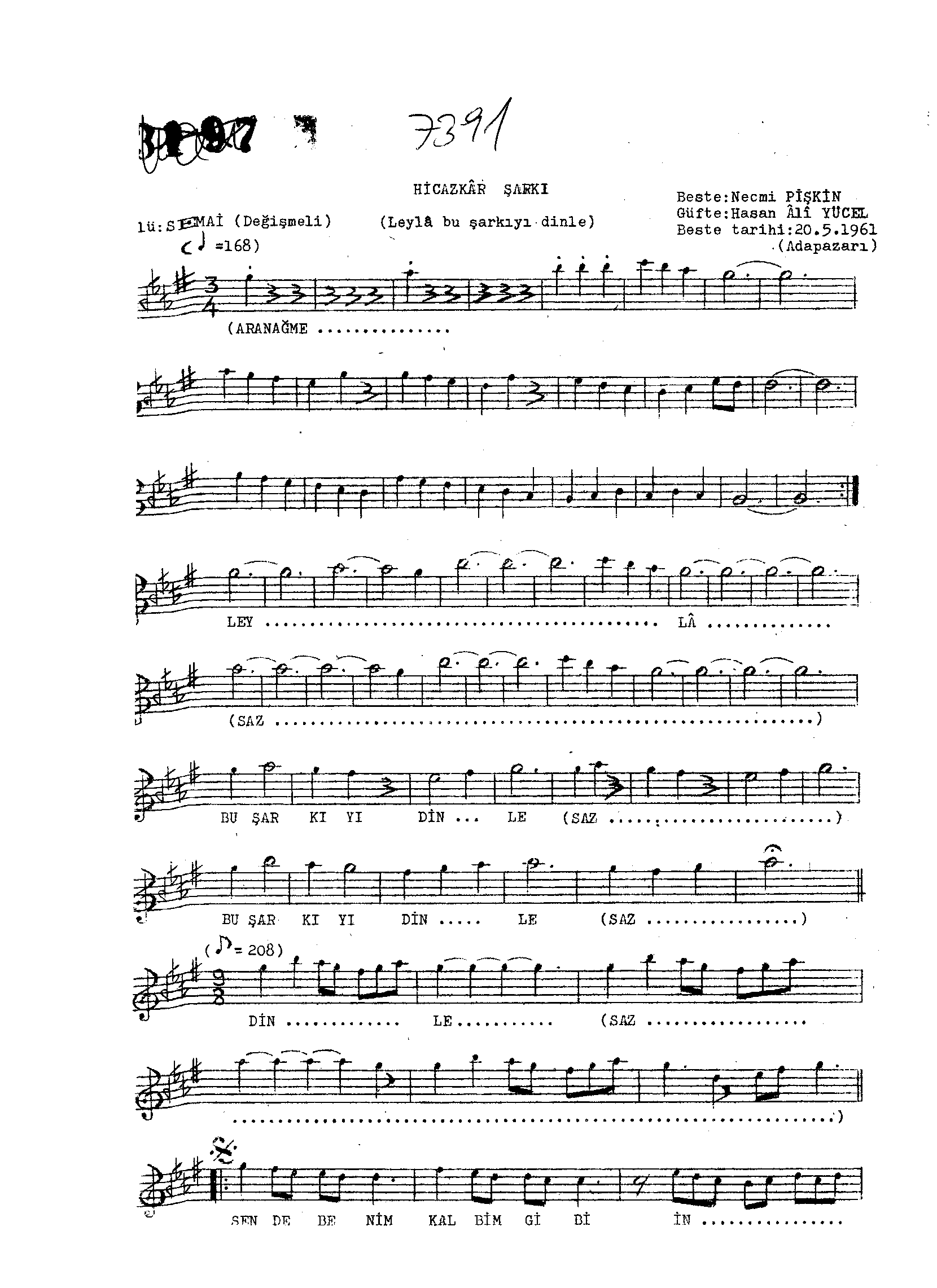 Hicâzkâr - Şarkı - Necmi Pişkin - Sayfa 1