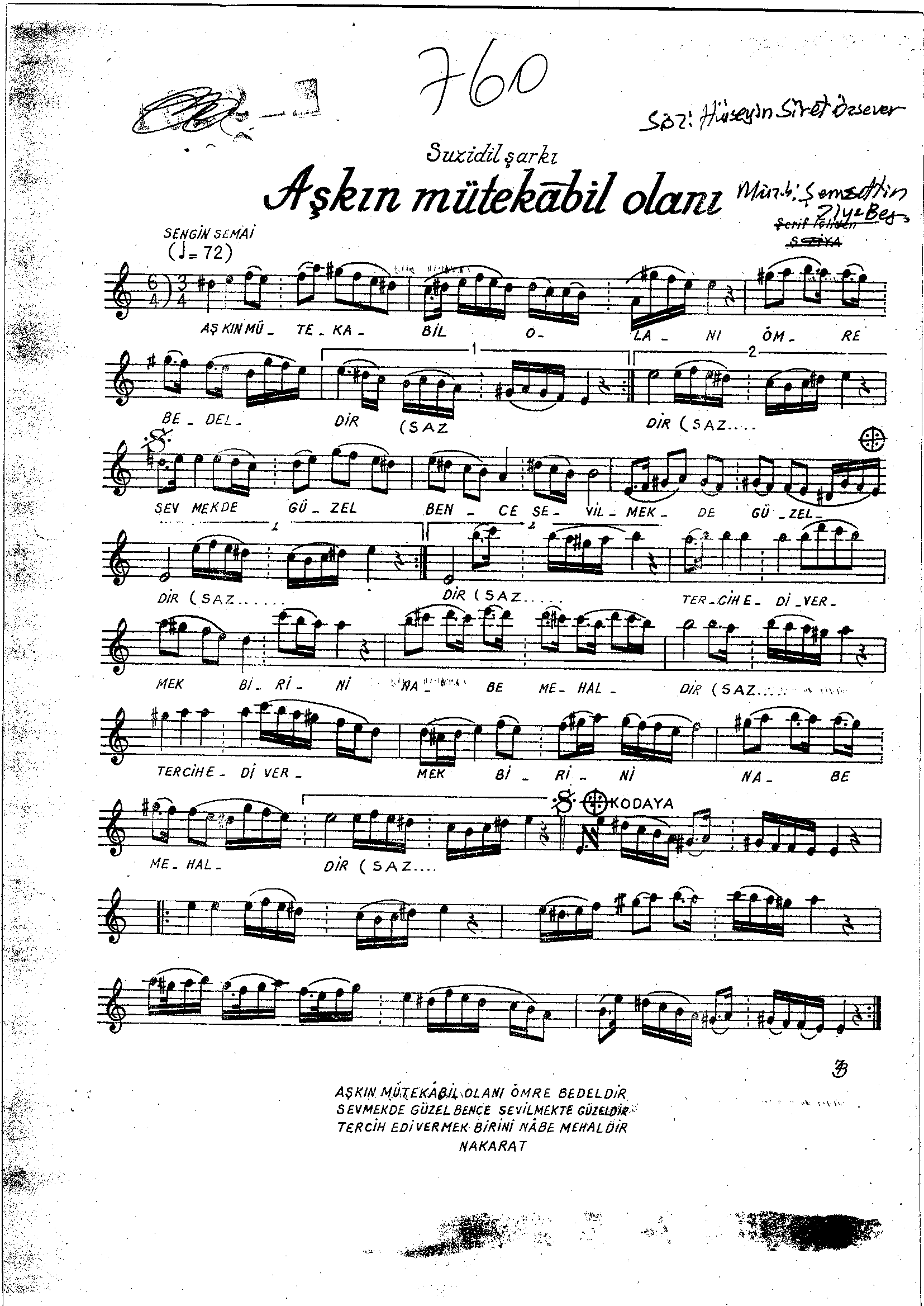 Sûz-i Dil - Şarkı - Şemsettin Ziyâ Bey - Sayfa 1