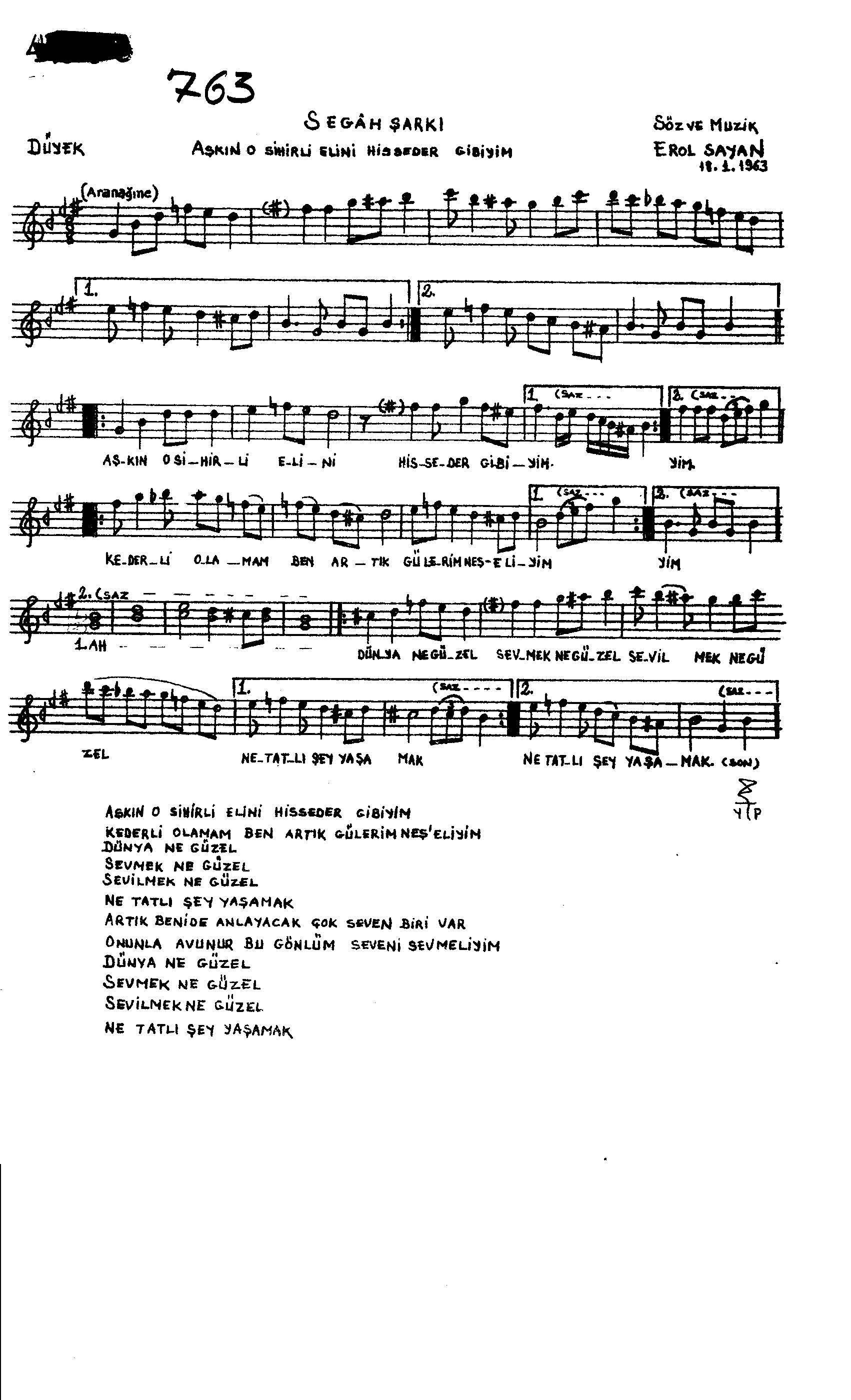 Segâh - Şarkı - Erol Sayan - Sayfa 1