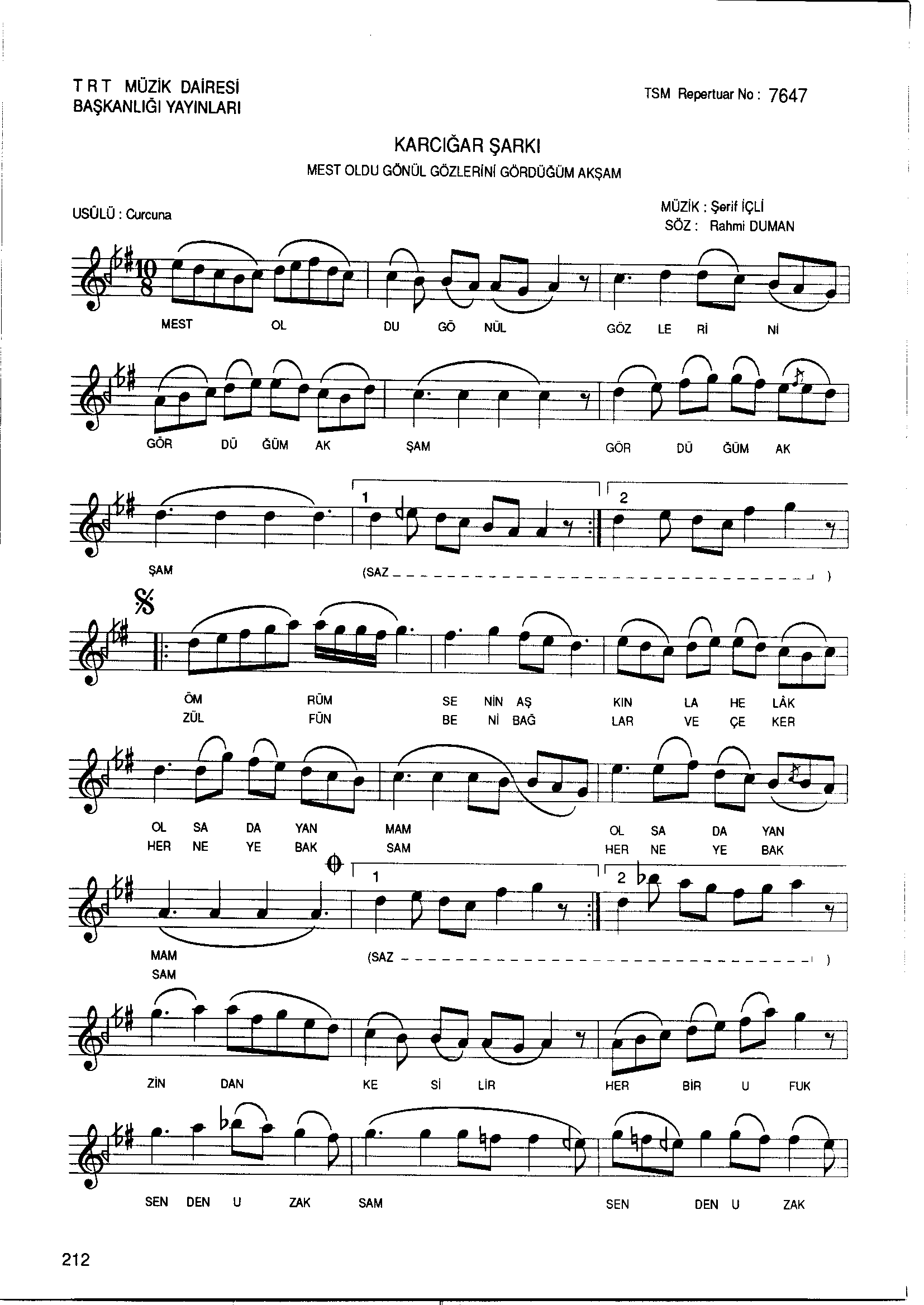 Karcığar - Şarkı - Şerif İçli - Sayfa 1