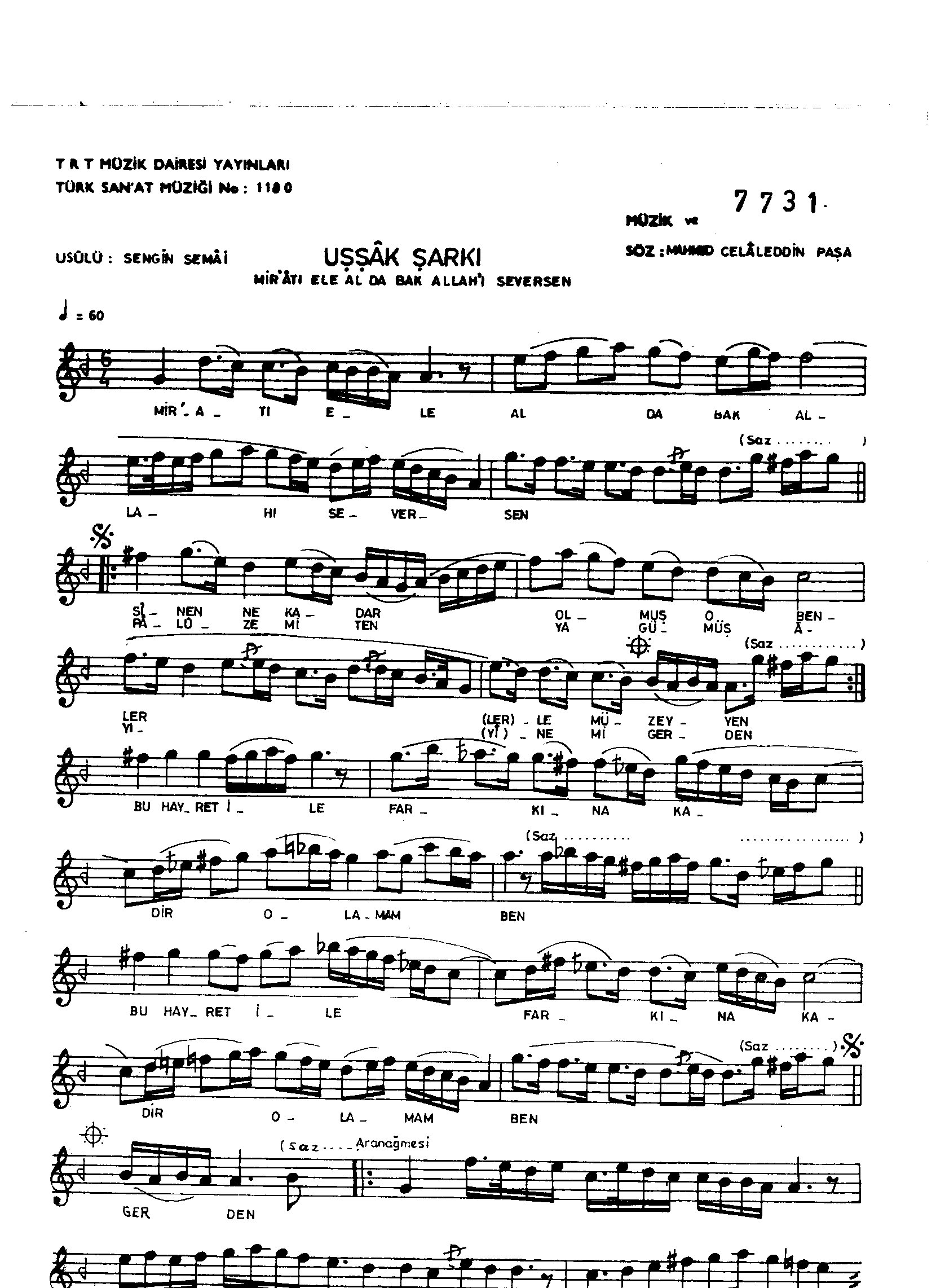 Uşşak - Şarkı - Mahmut Celâleddin Paşa - Sayfa 1