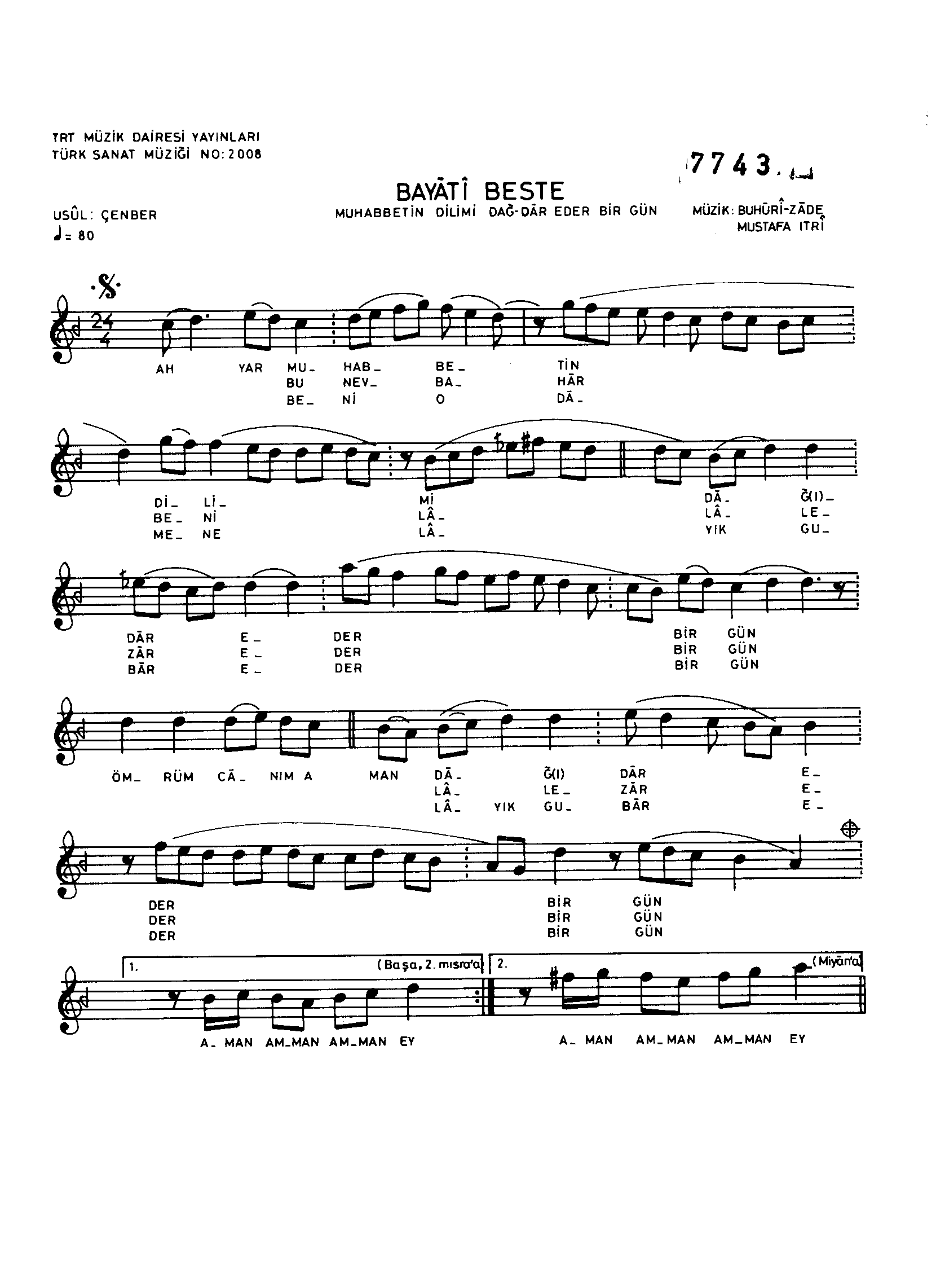 Beyâtî - Beste - Itrî(Buhûrizâde Mustafa Efendi) - Sayfa 1