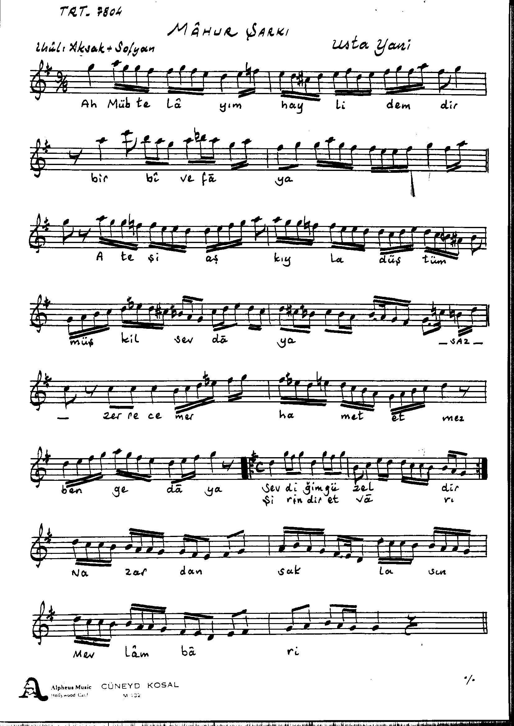Mâhûr - Şarkı - Kemençeci Usta Yani - Sayfa 1